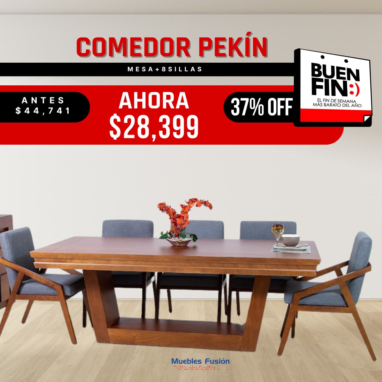 COMEDOR PEKIN 8 SILLAS TABACO