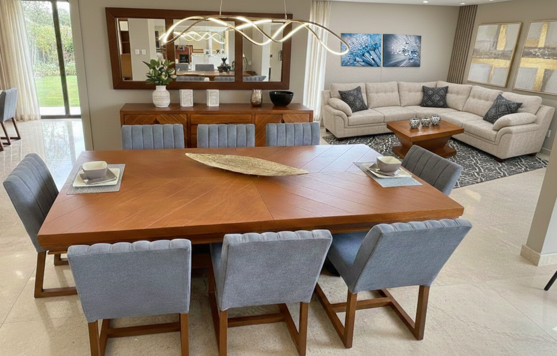  COMEDOR QATAR 8 SILLAS TABACO