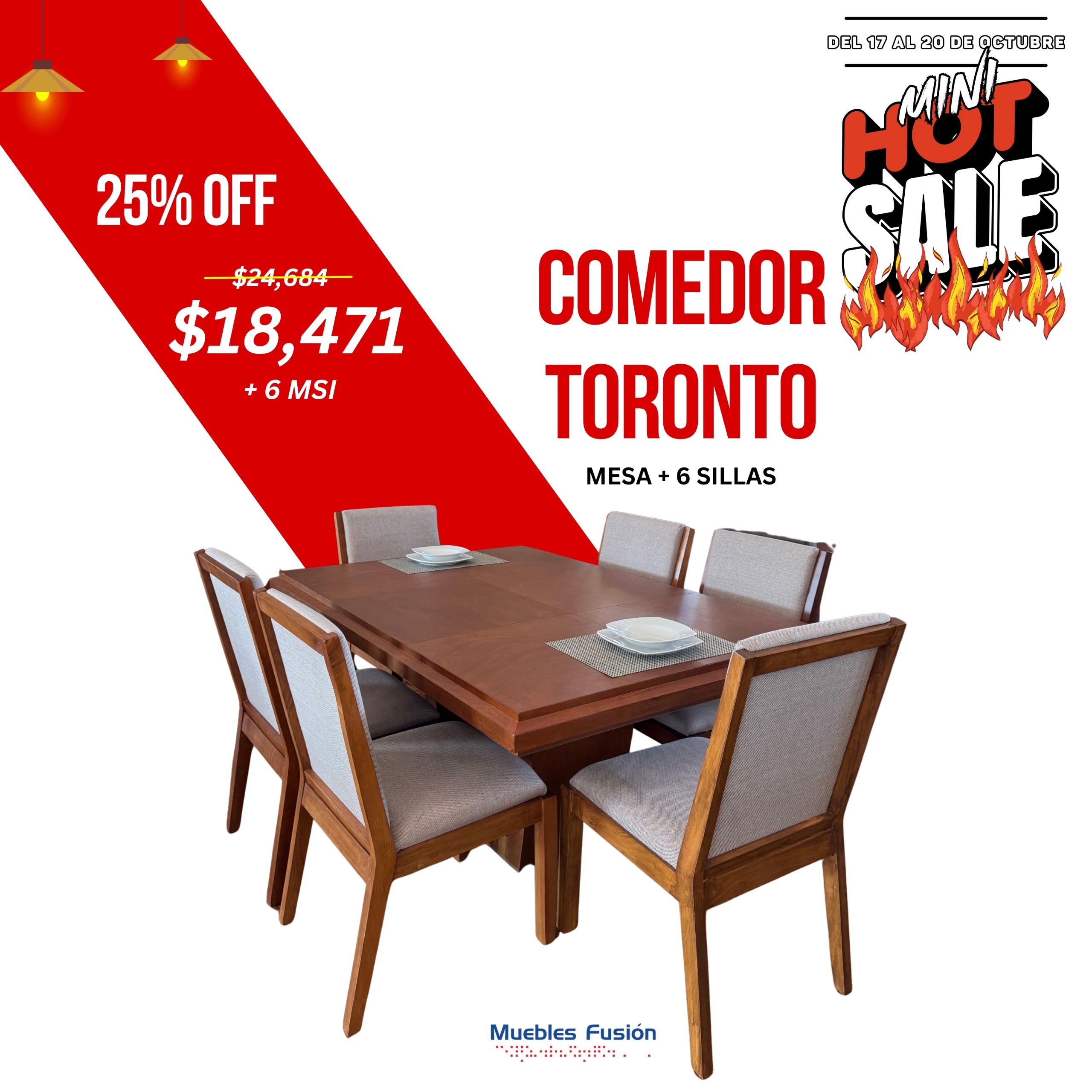 COMEDOR TORONTO 6 SILLAS TABACO 