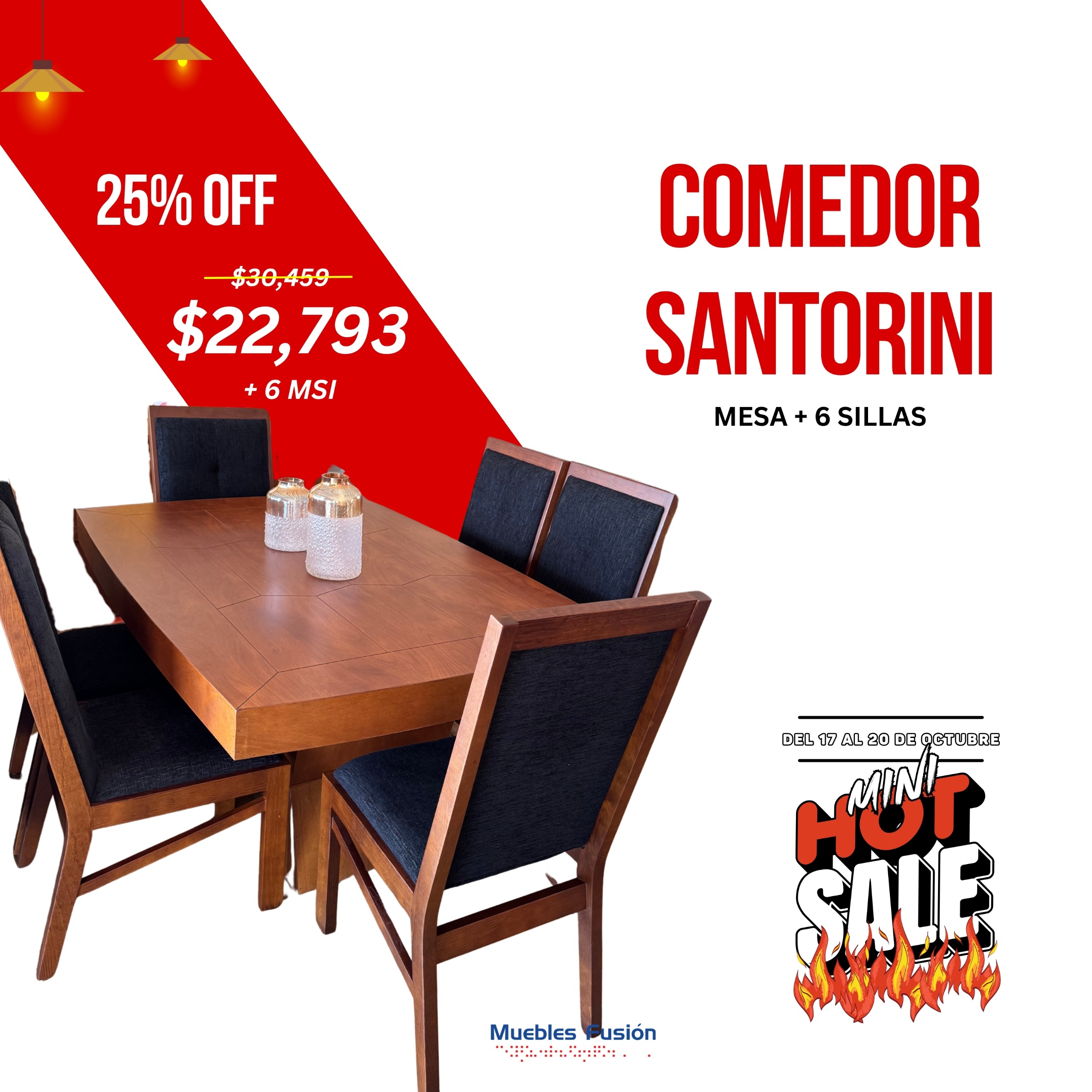 COMEDOR SANTORINI 6 SILLAS TABACO