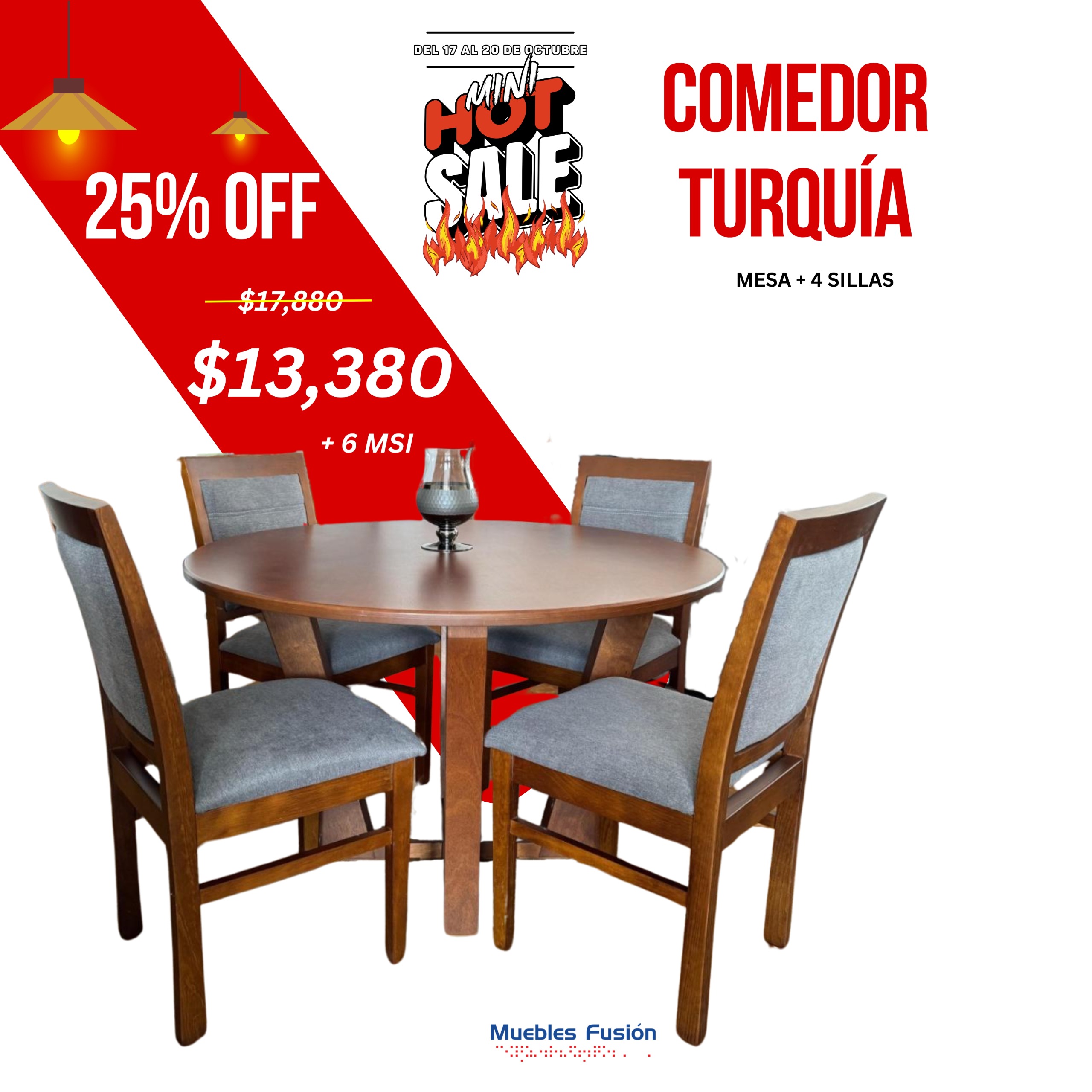 COMEDOR TURQUIA 4 SILLAS TABACO