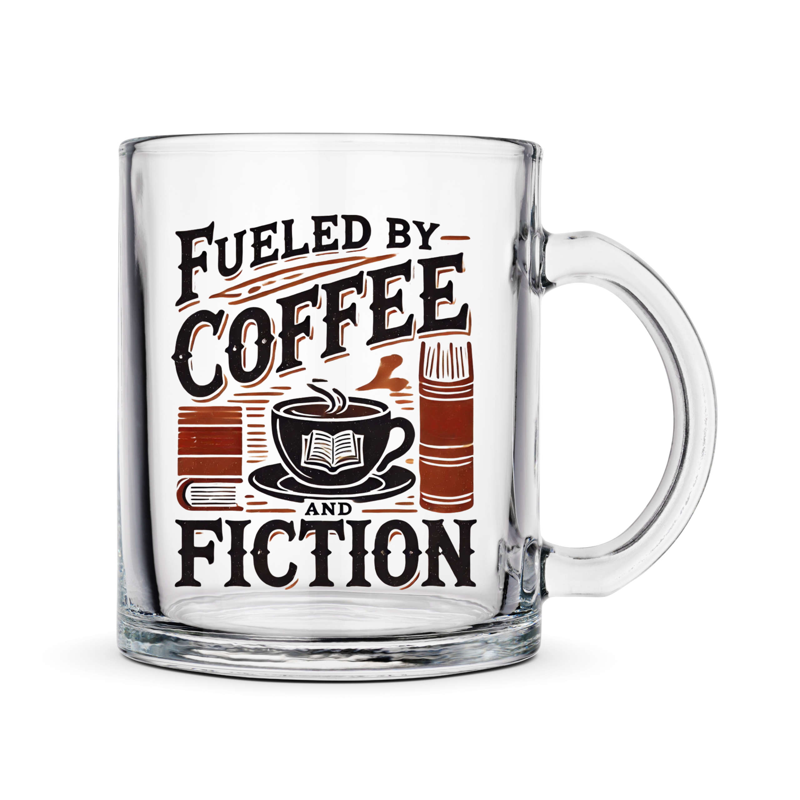 Book lovers Glass mug | Fueled by Coffee and Fiction custom made