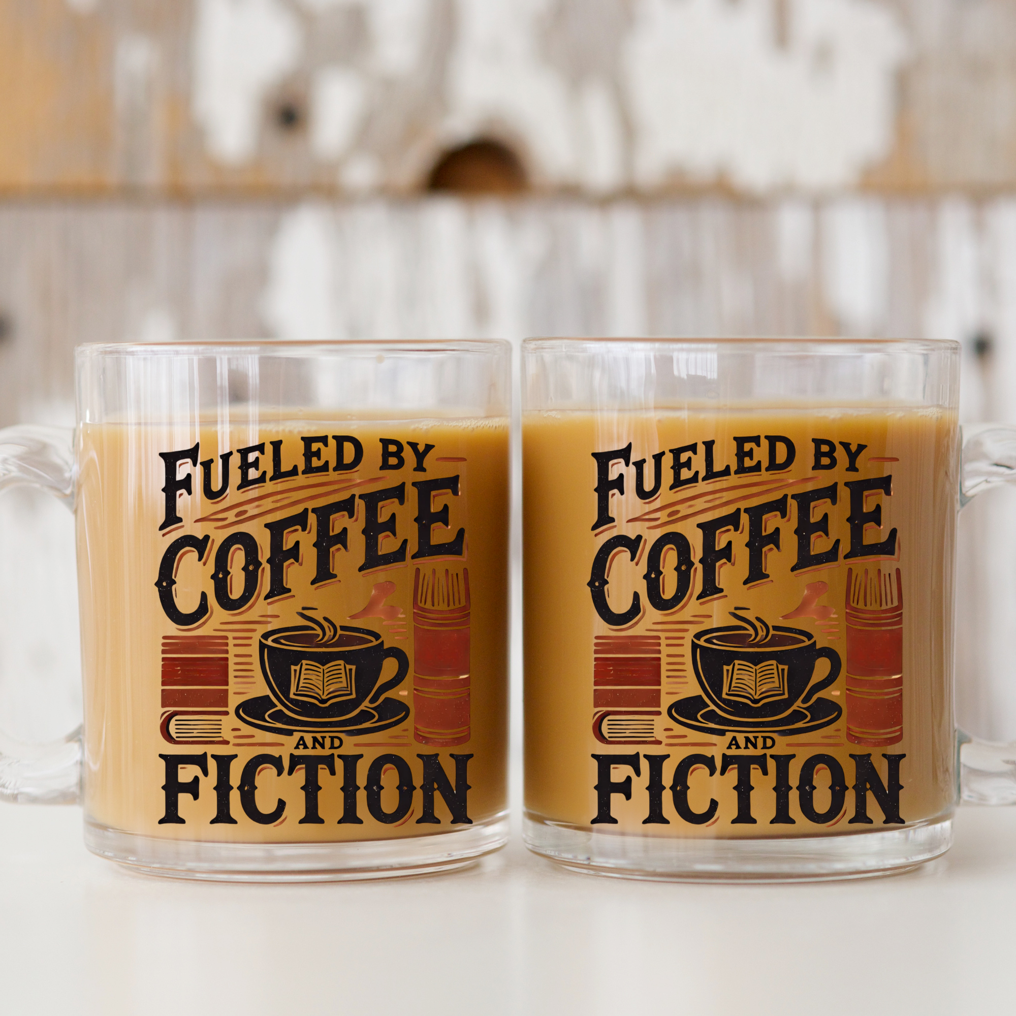 Book lovers Glass mug | Fueled by Coffee and Fiction custom made
