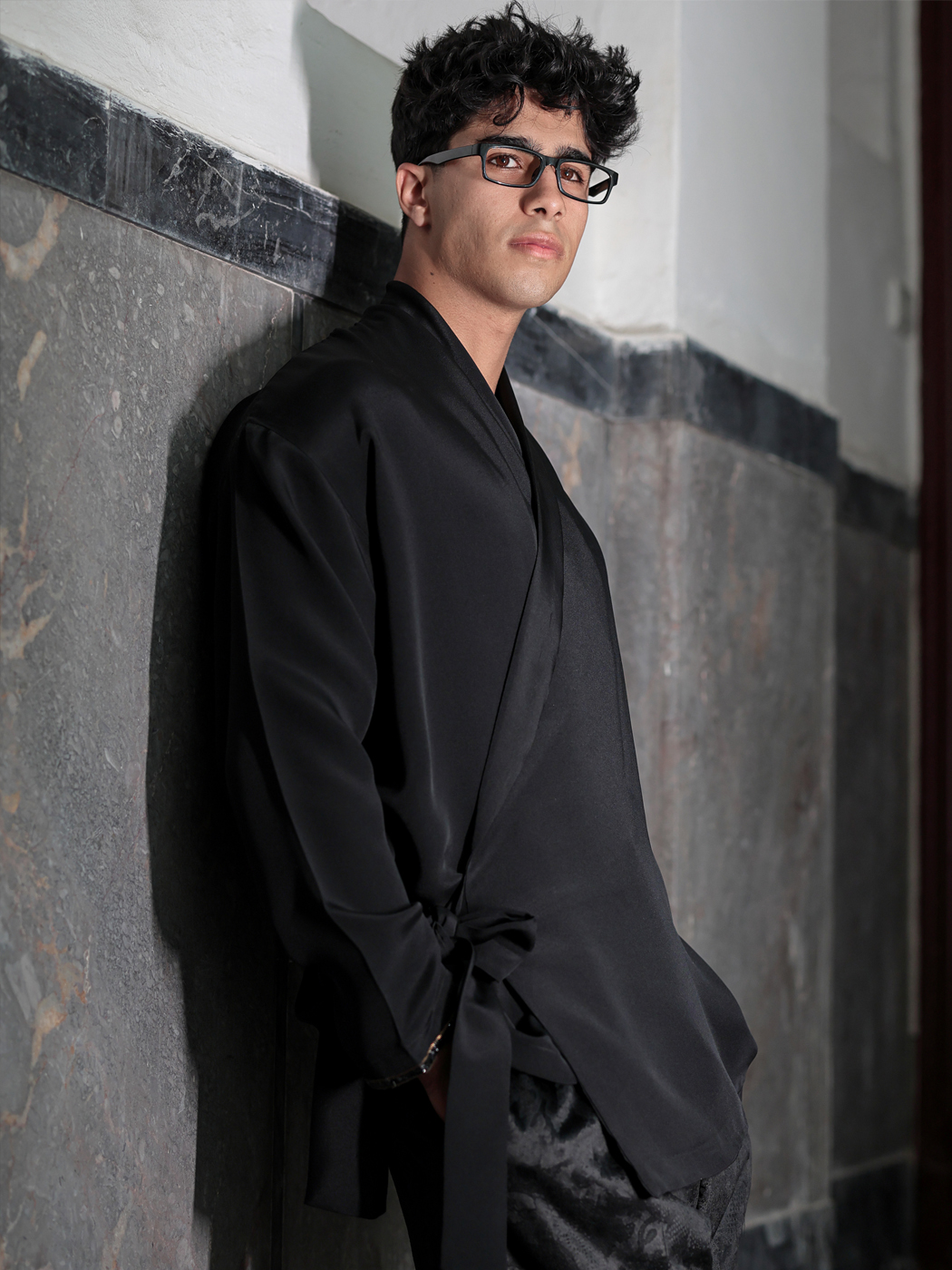 Chemise perse croisée en soie