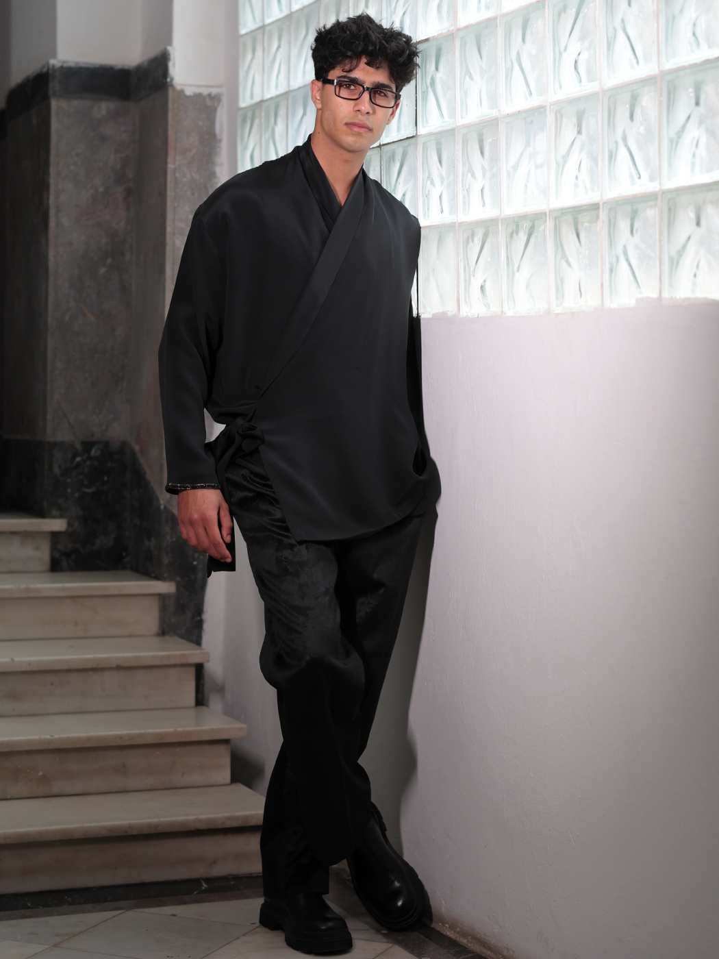 Chemise perse croisée en soie