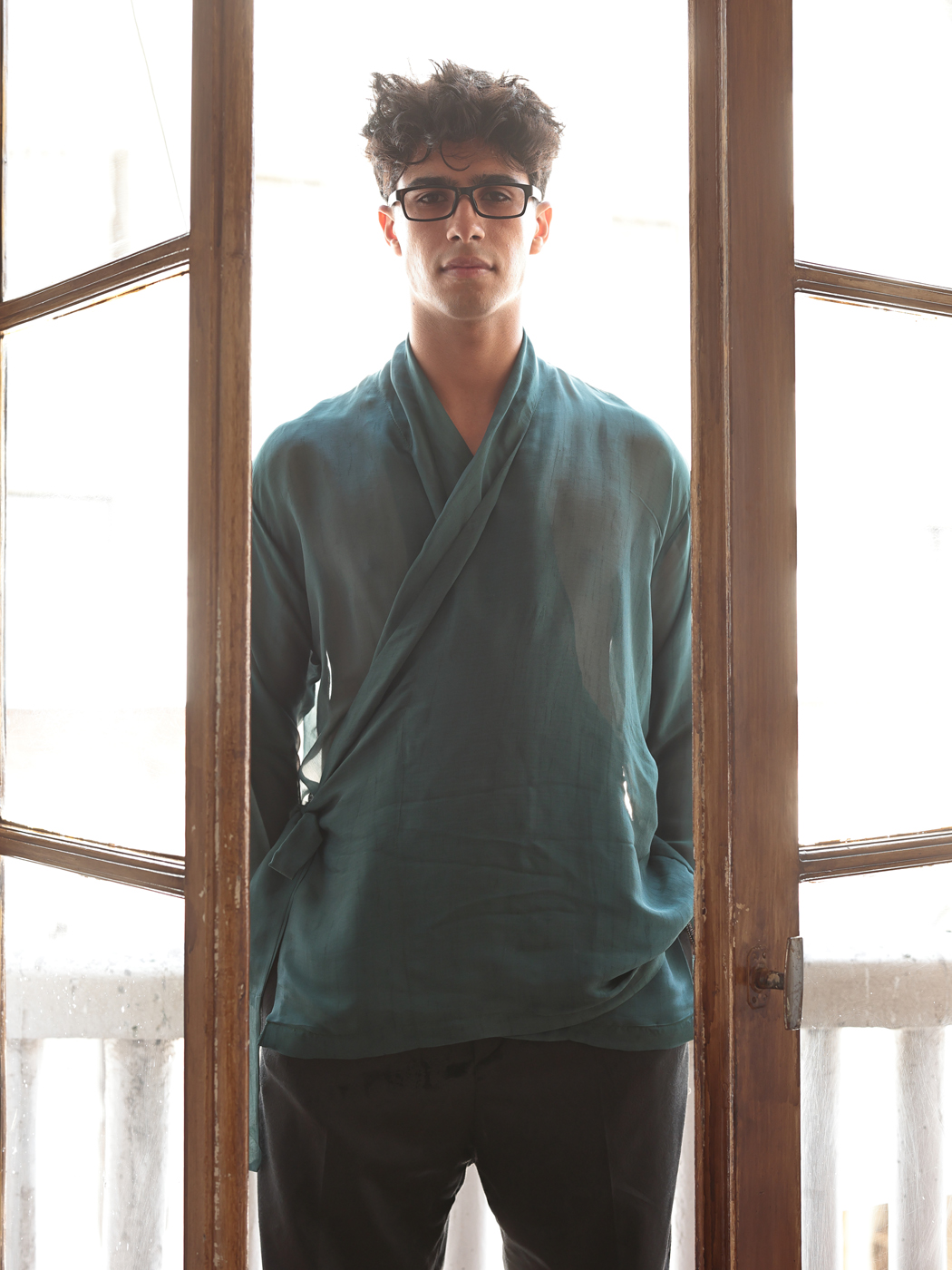 Chemise perse croisée en soie