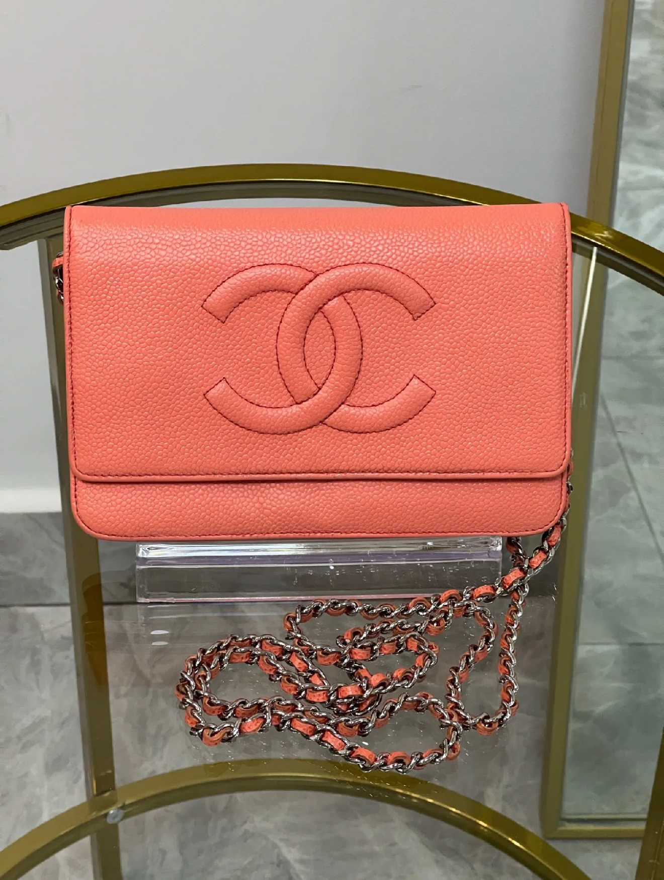 Chanel wallet on chain coral