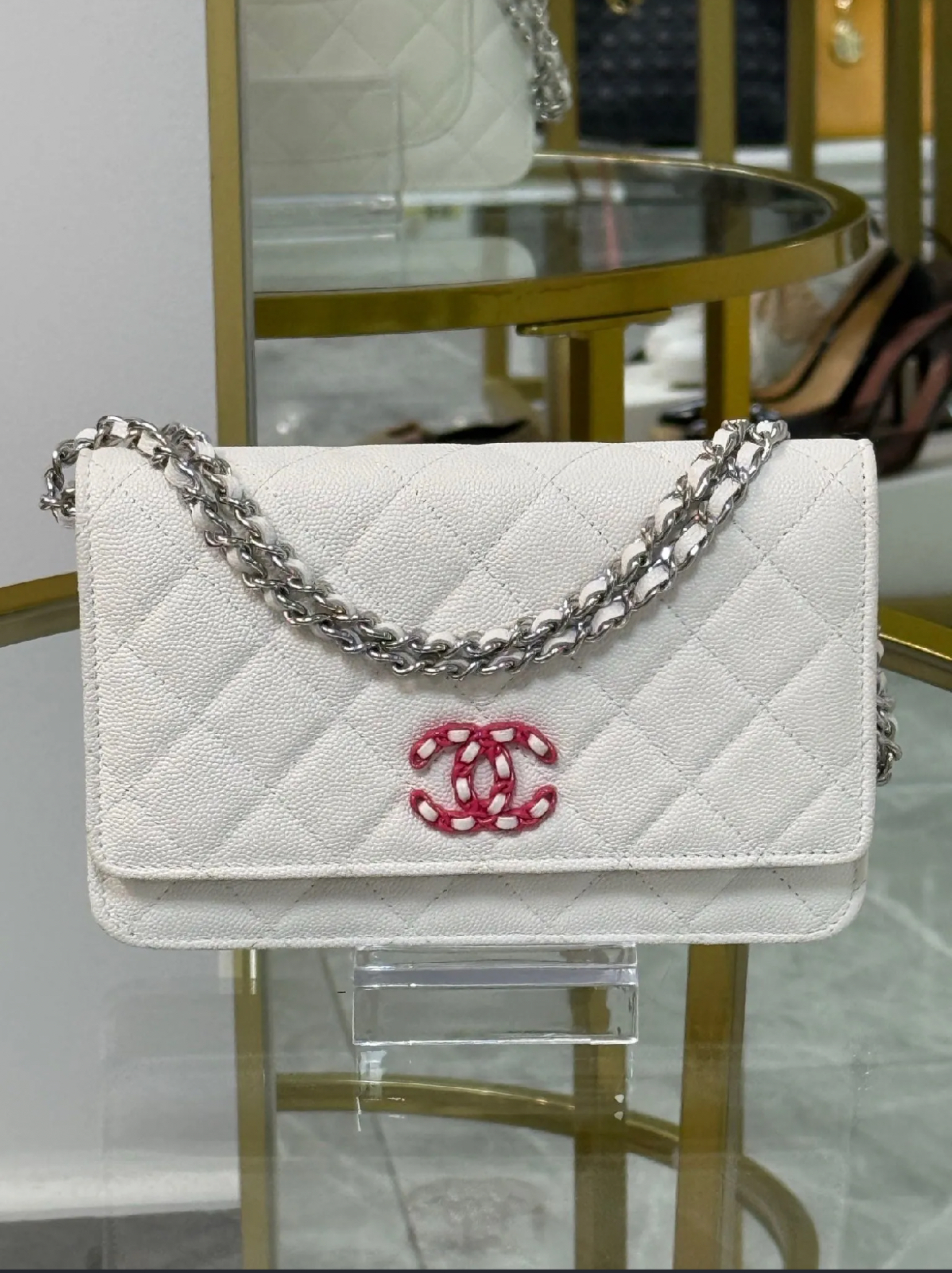 Chanel wallet on chain blanco
