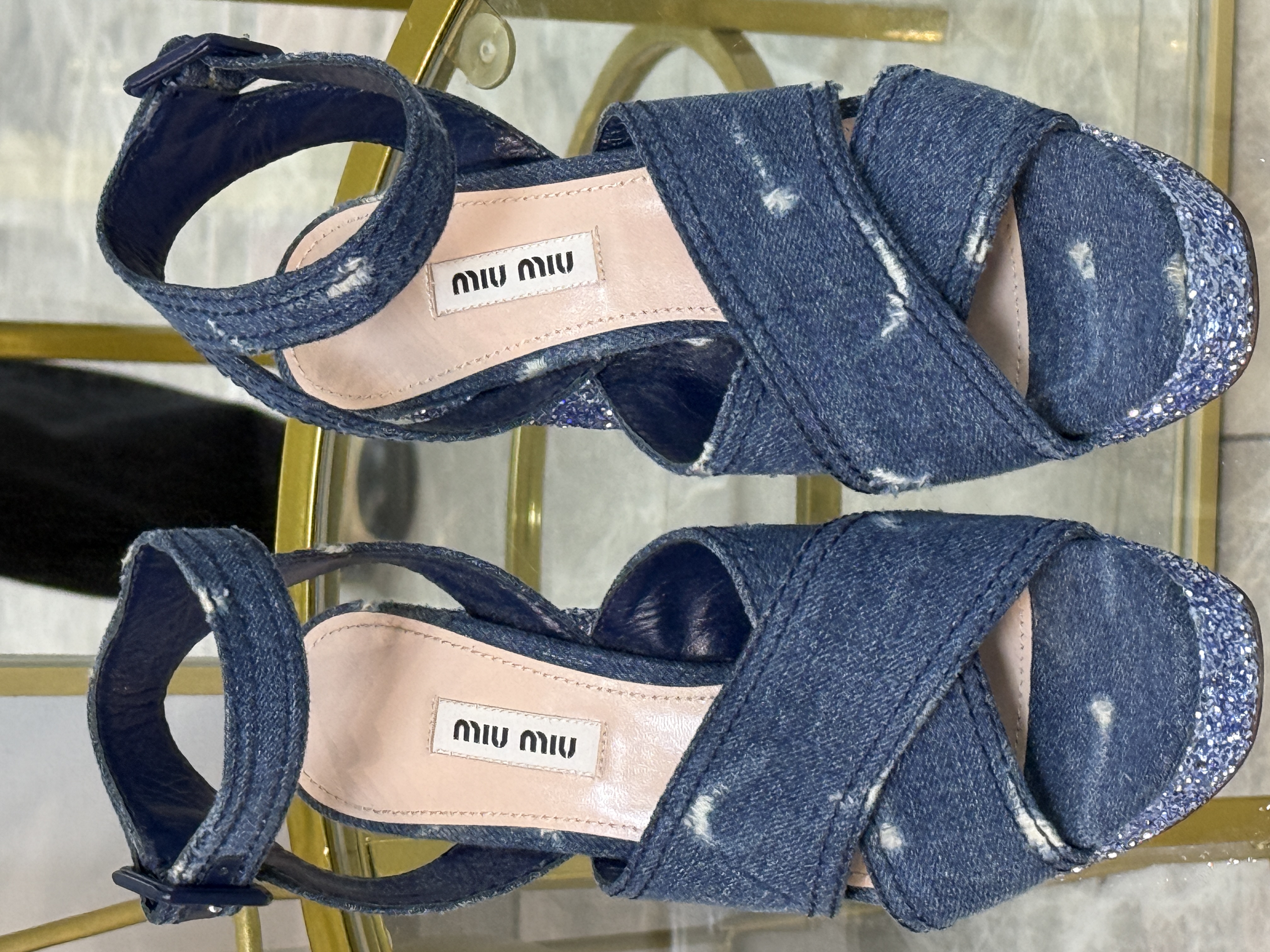 MIU MIU DENIM $& GLITTER SANDALS TALLA 38 (8)