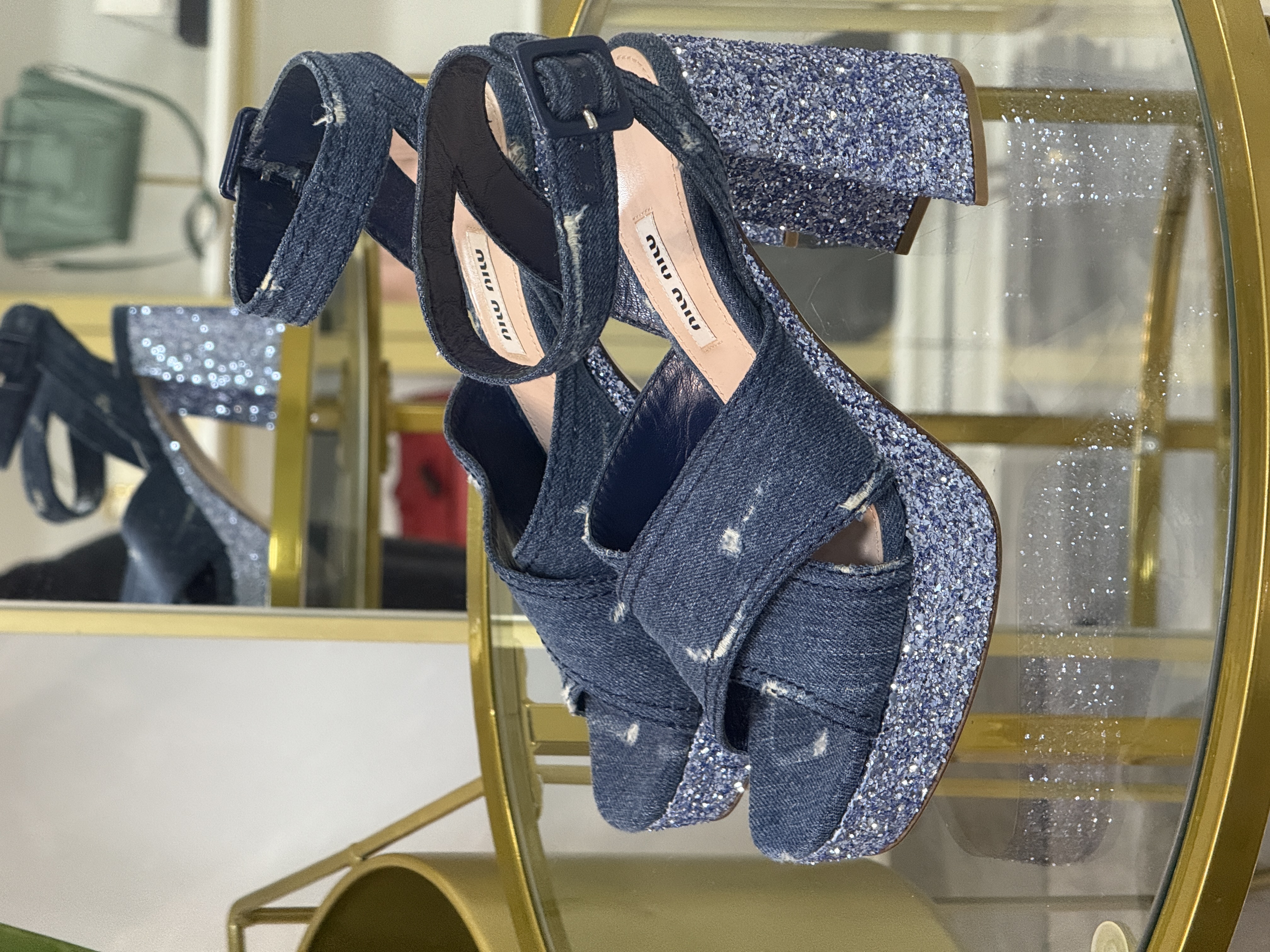 MIU MIU DENIM $& GLITTER SANDALS TALLA 38 (8)