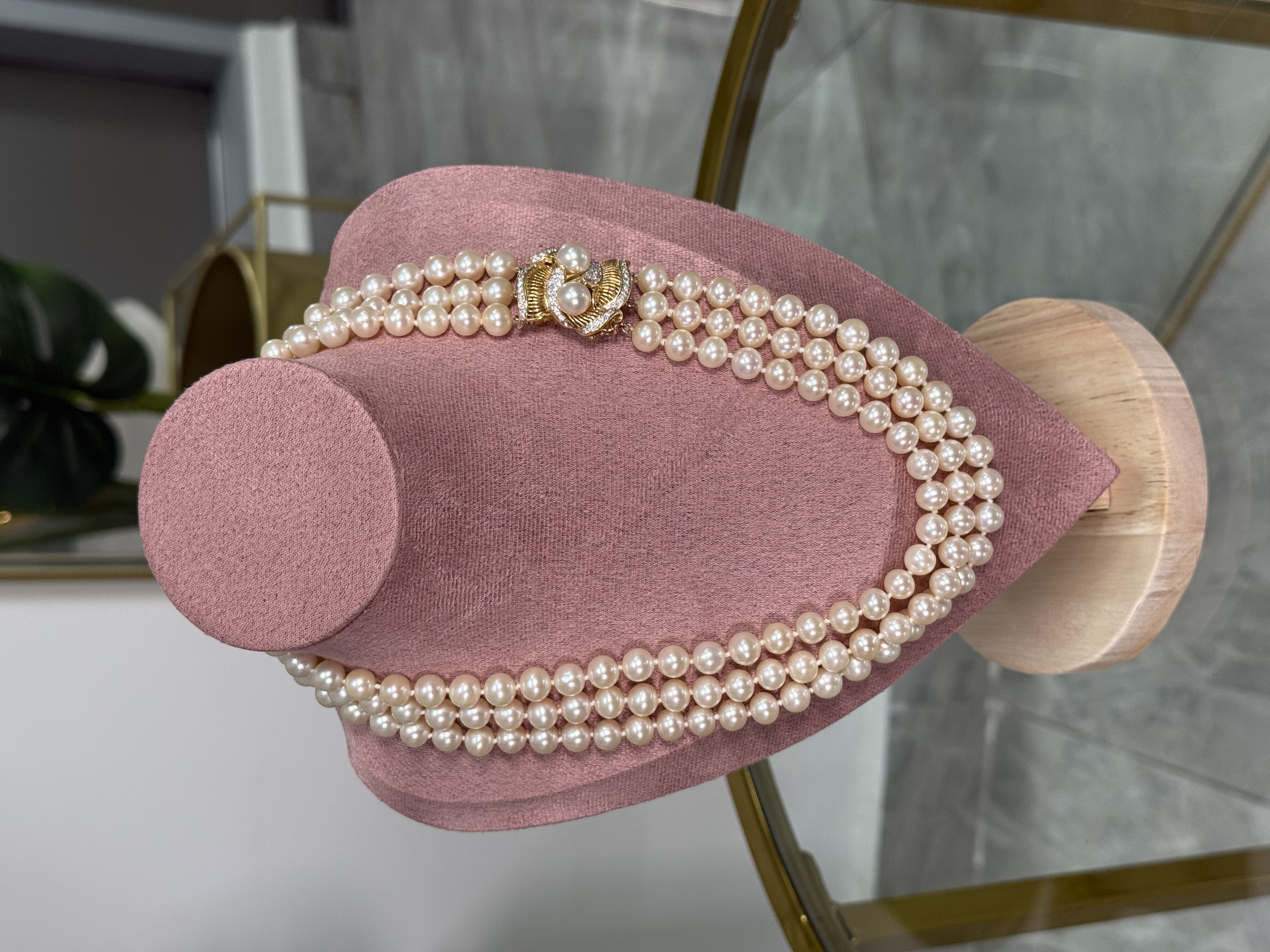 Collar de perlas oro 18kt diamantes 