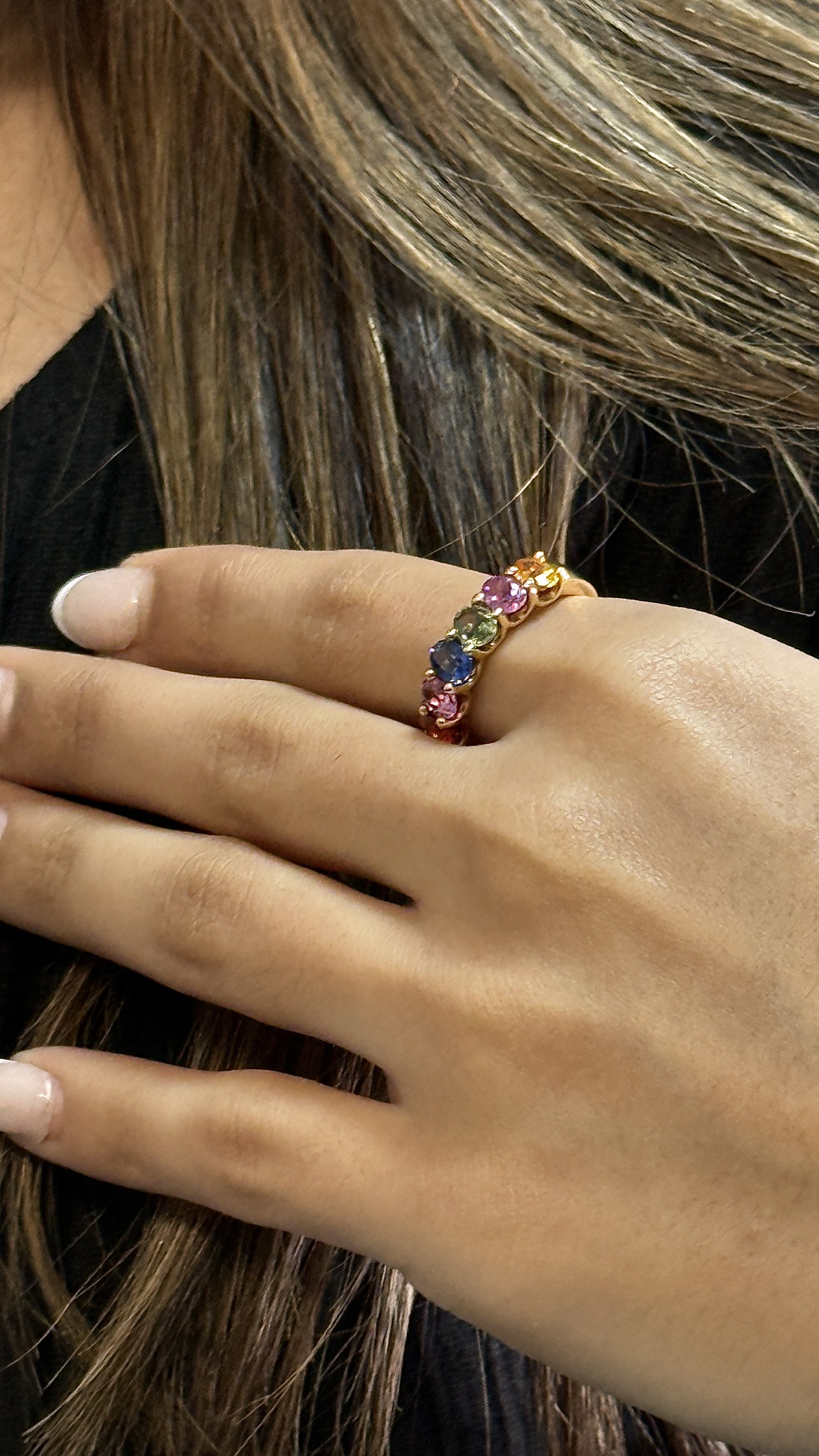 Anillo Talla 7 Oro 18kt y Zafiros Multicolor