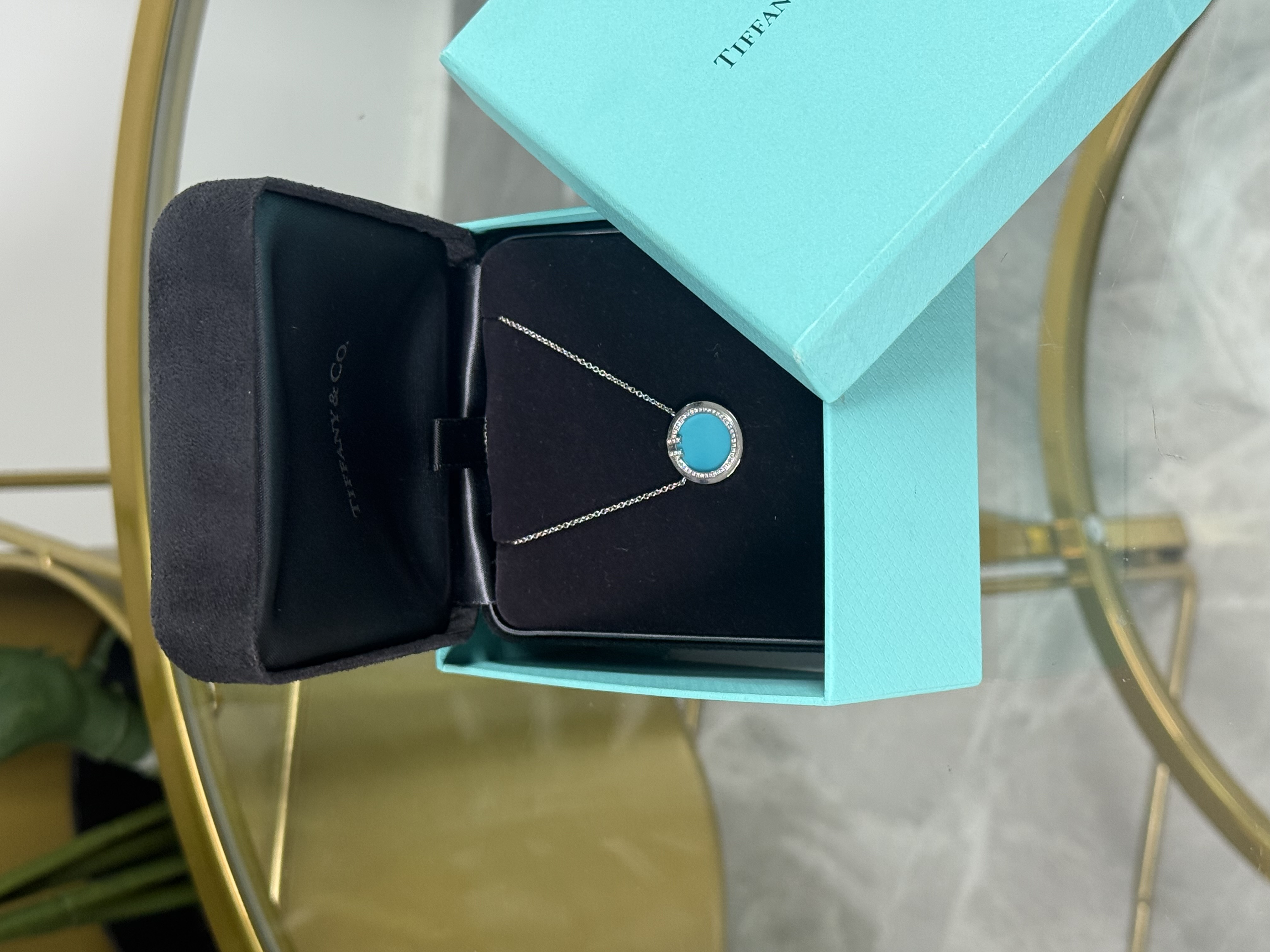 Tiffany & CO Collar Oro Blanco 18kt, Turquesa con Diamantes