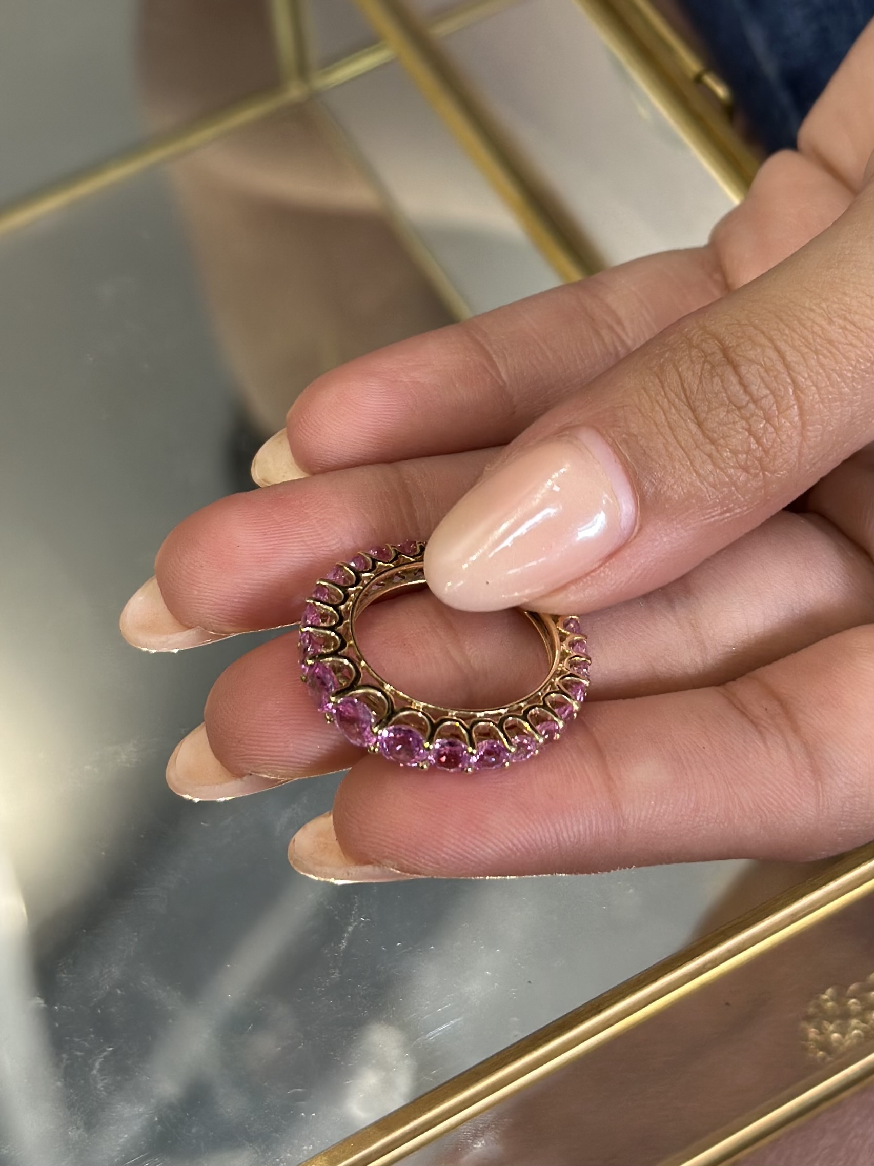 Anillo de oro 14K con zafiros rosados talla 7