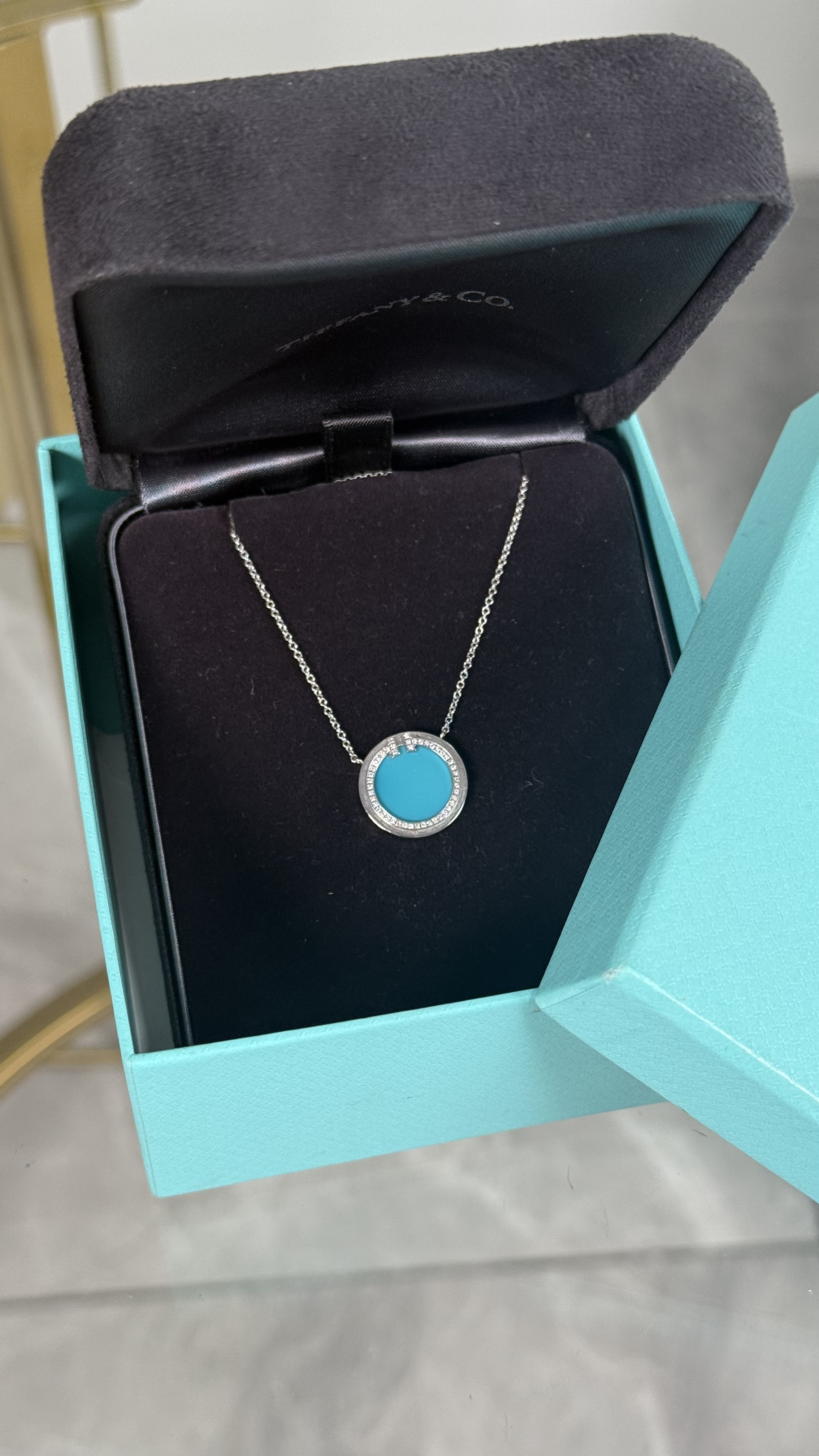 Tiffany & CO Collar Oro Blanco 18kt, Turquesa con Diamantes