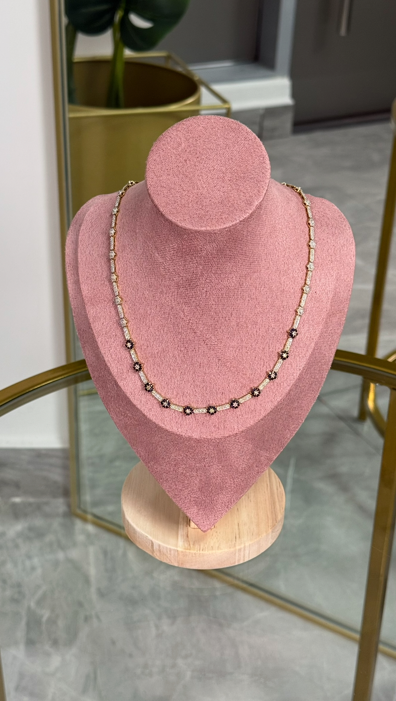 Gargantilla Oro 14kt Diamantes y Zafiros 