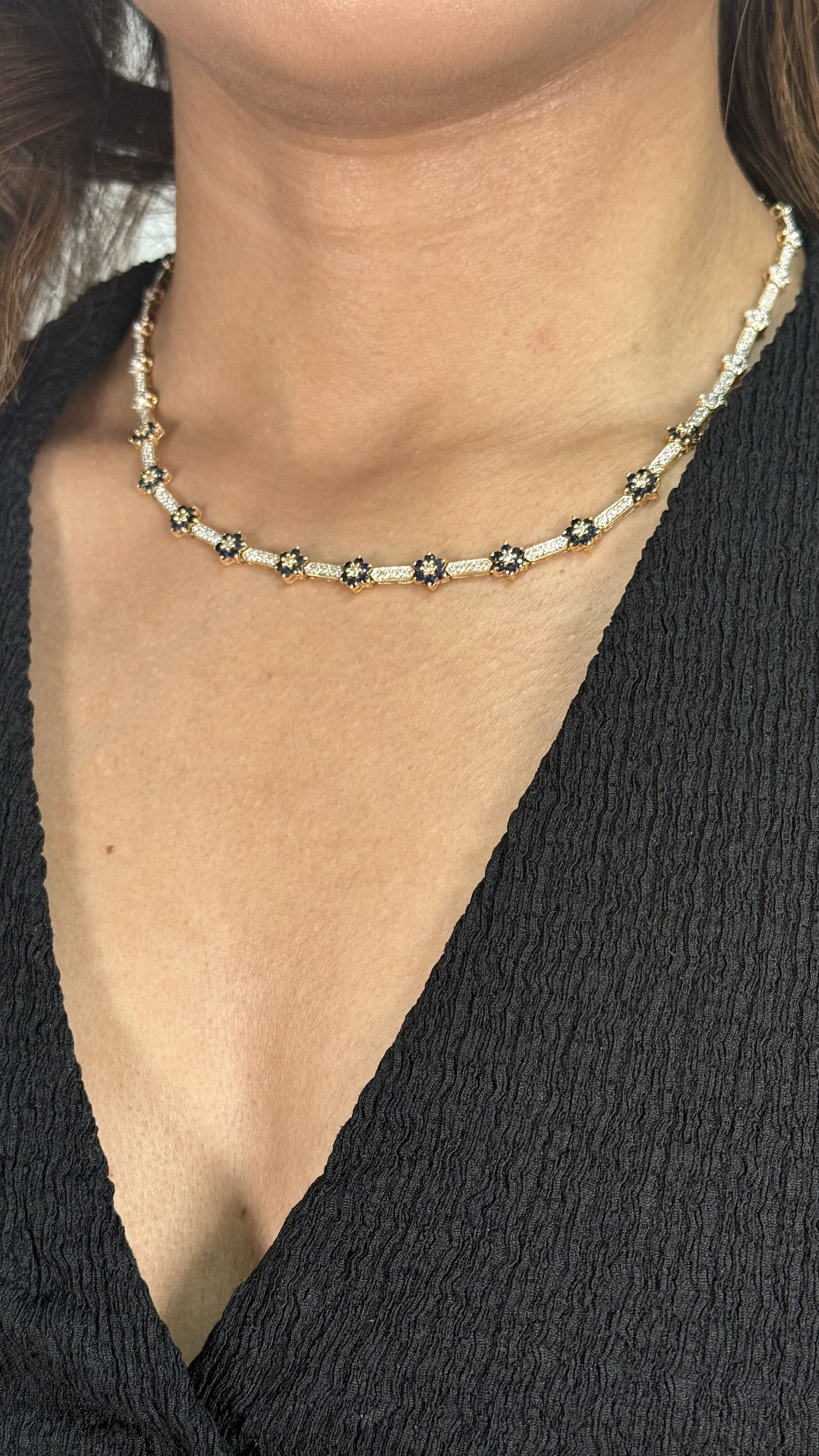 Gargantilla Oro 14kt Diamantes y Zafiros 