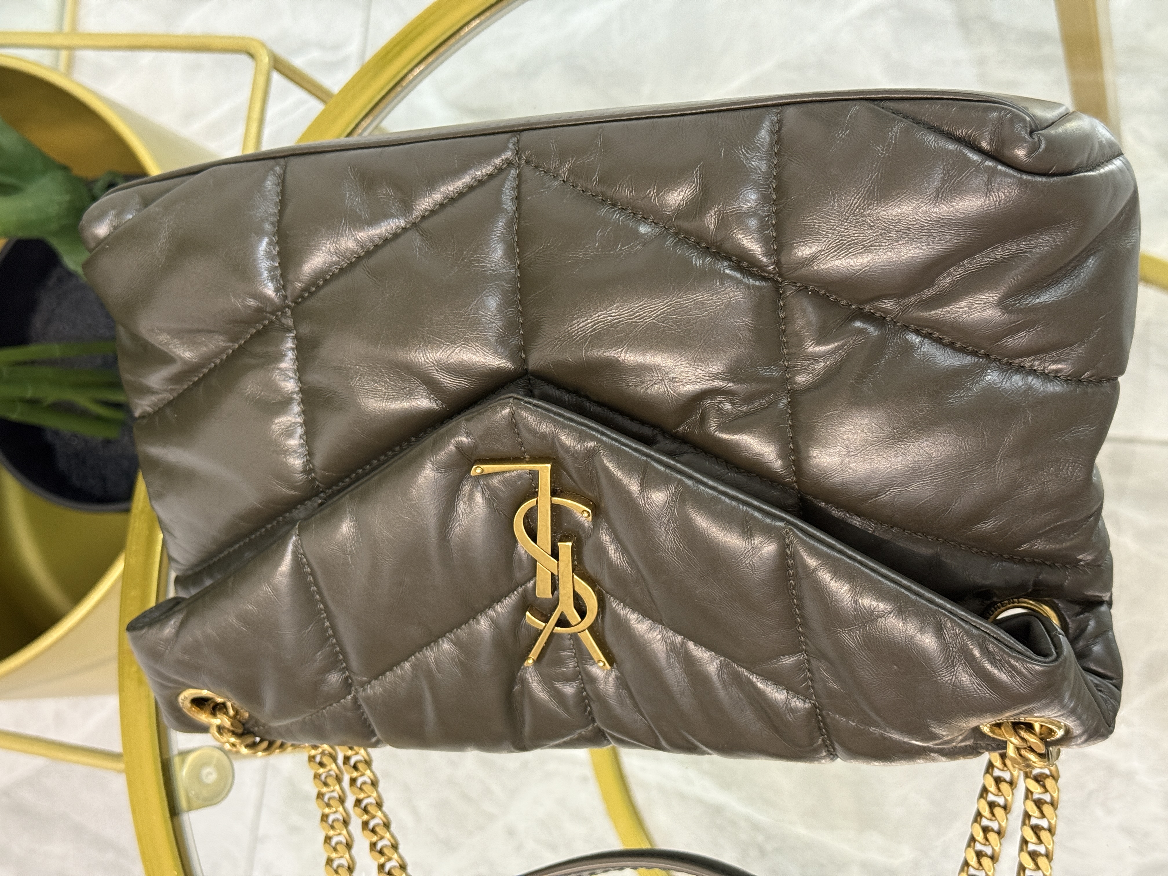 Saint Laurent Puffer Small Verde Militar