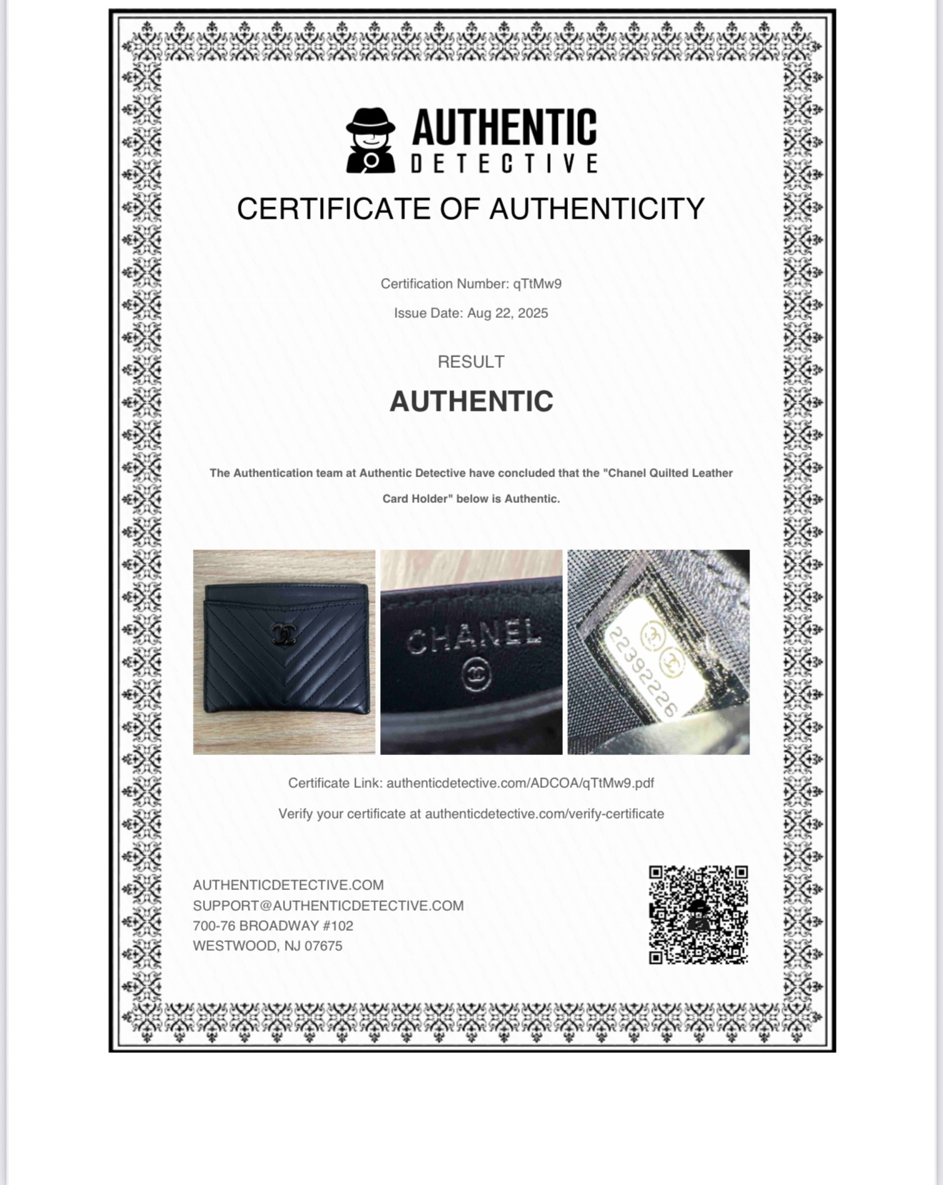 Chanel Tarjetero Piel Chevron Negro 