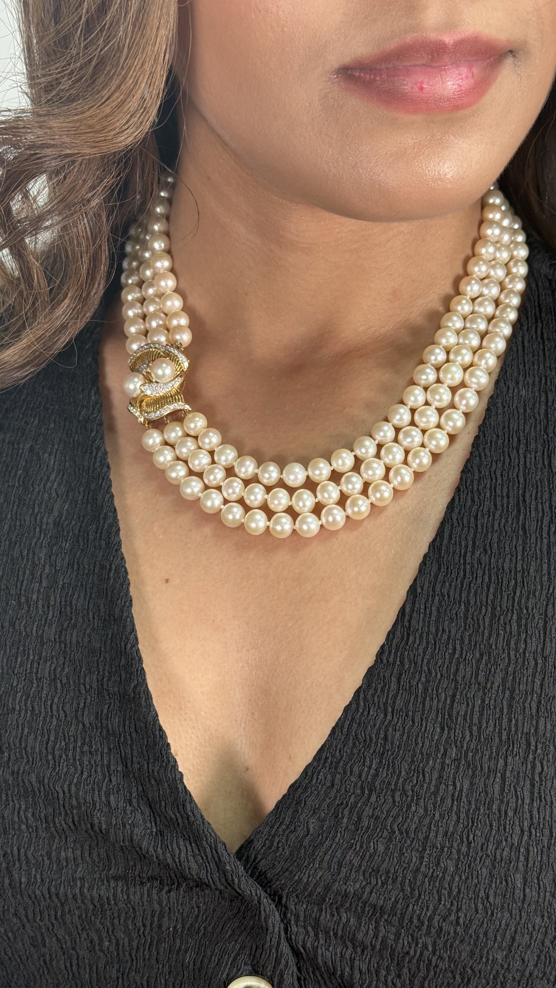 Collar de perlas oro 18kt diamantes 