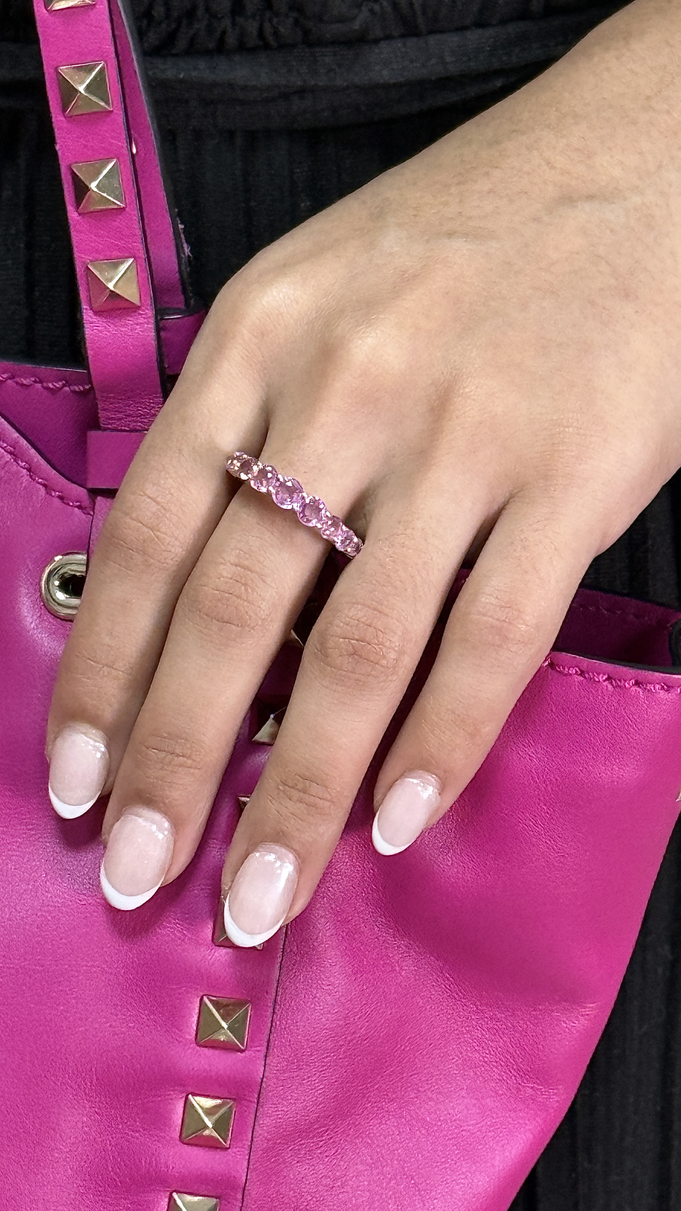 Anillo de oro 14K con zafiros rosados talla 7