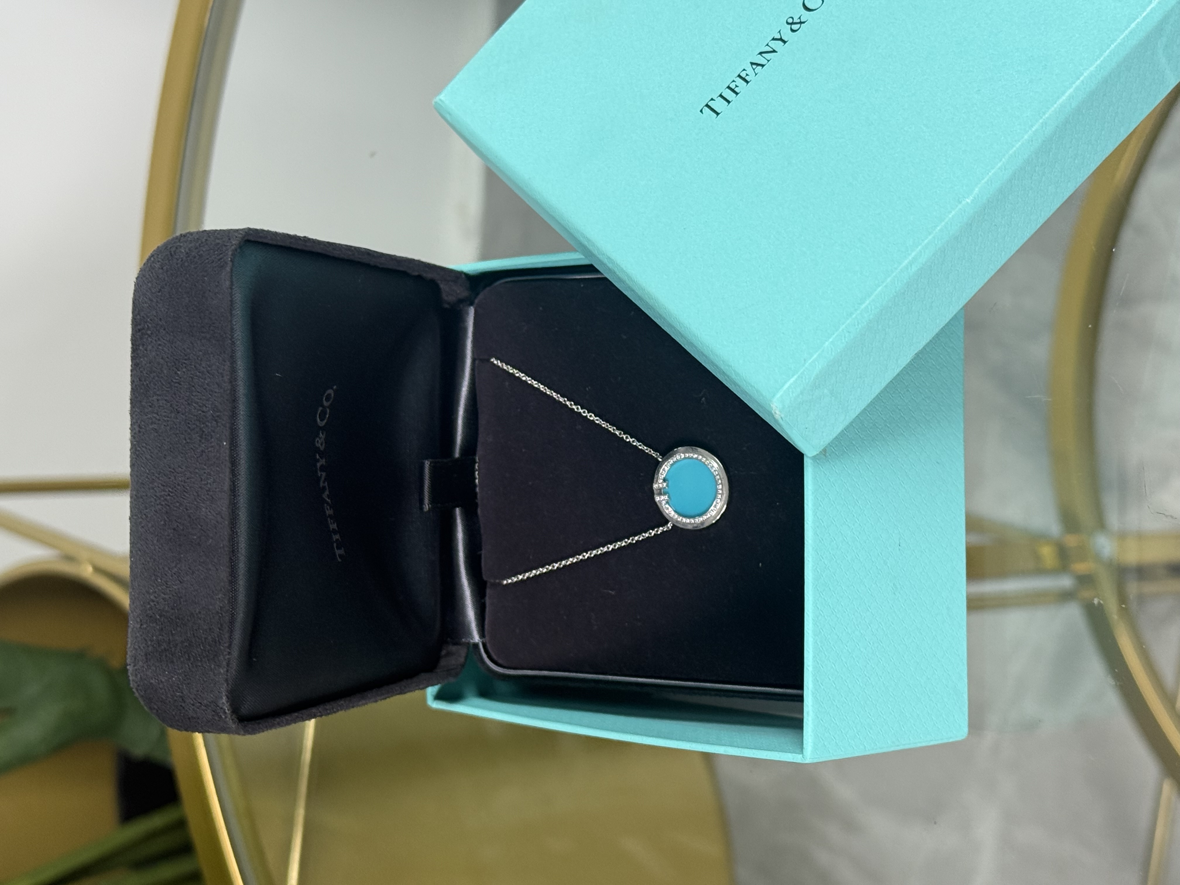 Tiffany & CO Collar Oro Blanco 18kt, Turquesa con Diamantes