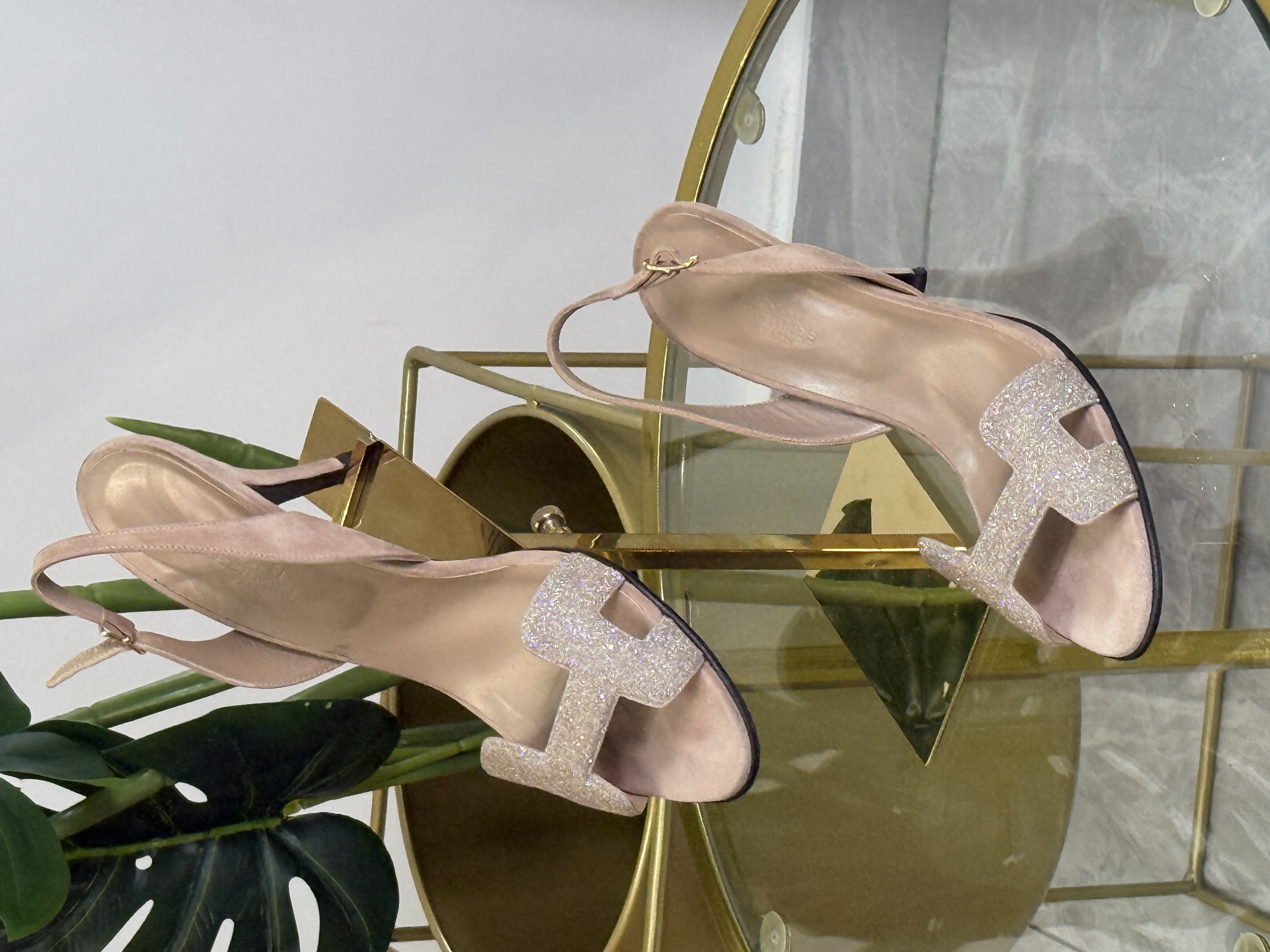 Hermes H Sandals  Glitter Talla 39 (8.5) Tacón Mediano