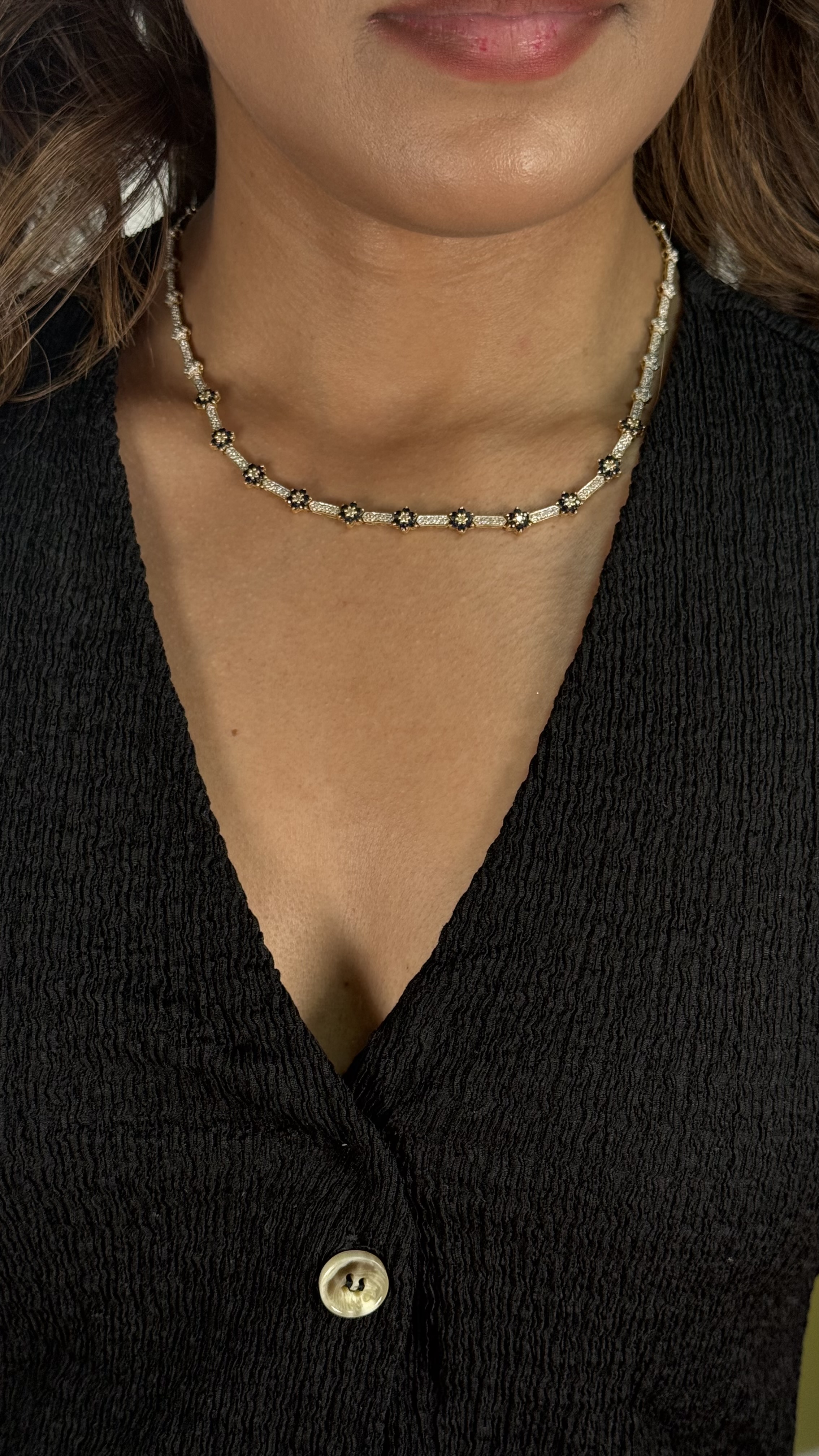 Gargantilla Oro 14kt Diamantes y Zafiros 