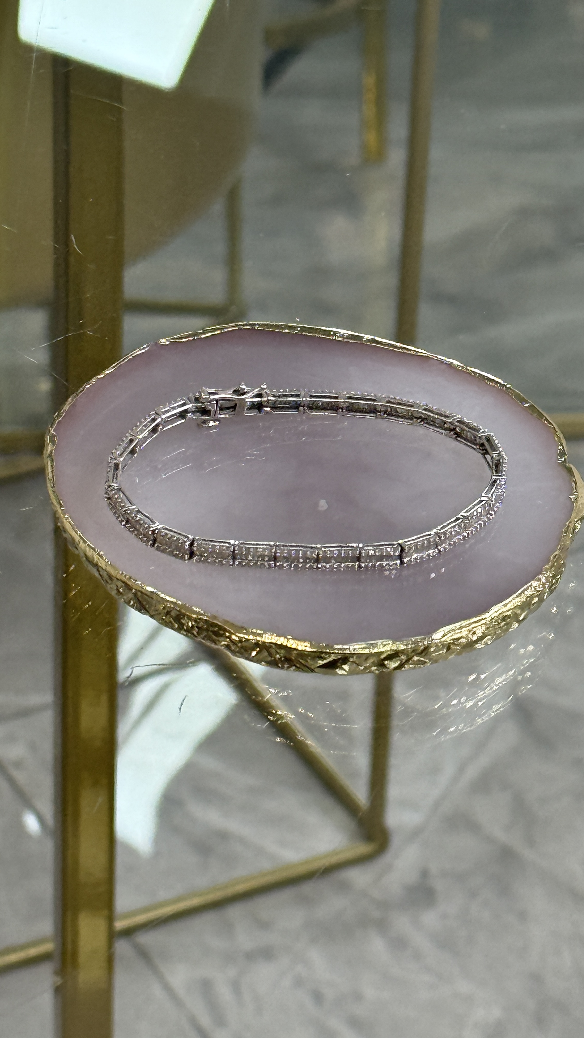 Pulsera Oro Blanco 14kt 7.68g Diamantes Redondos 3ct y Diamantes Baguette 2.5ct