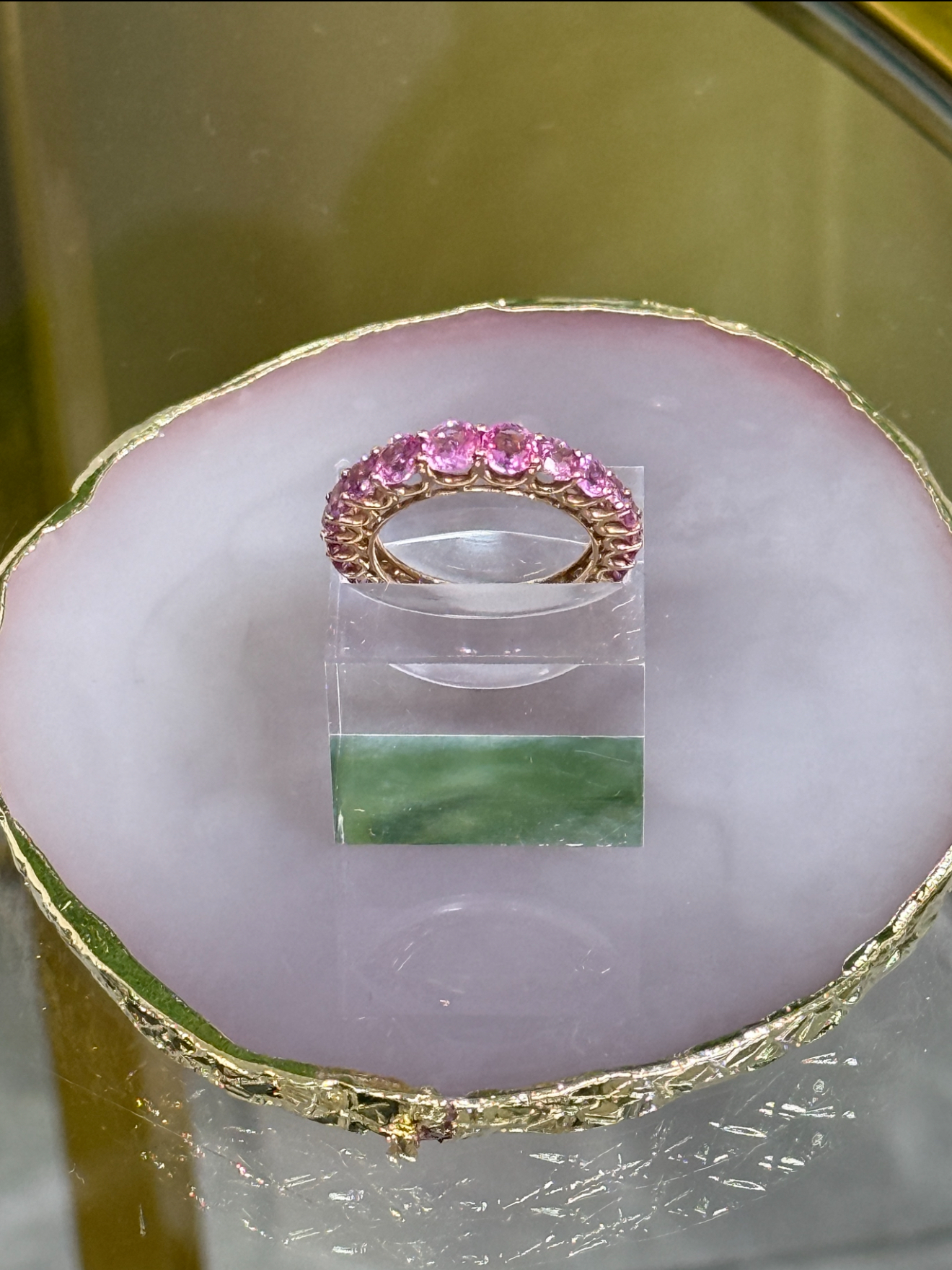 Anillo de oro 14K con zafiros rosados talla 7