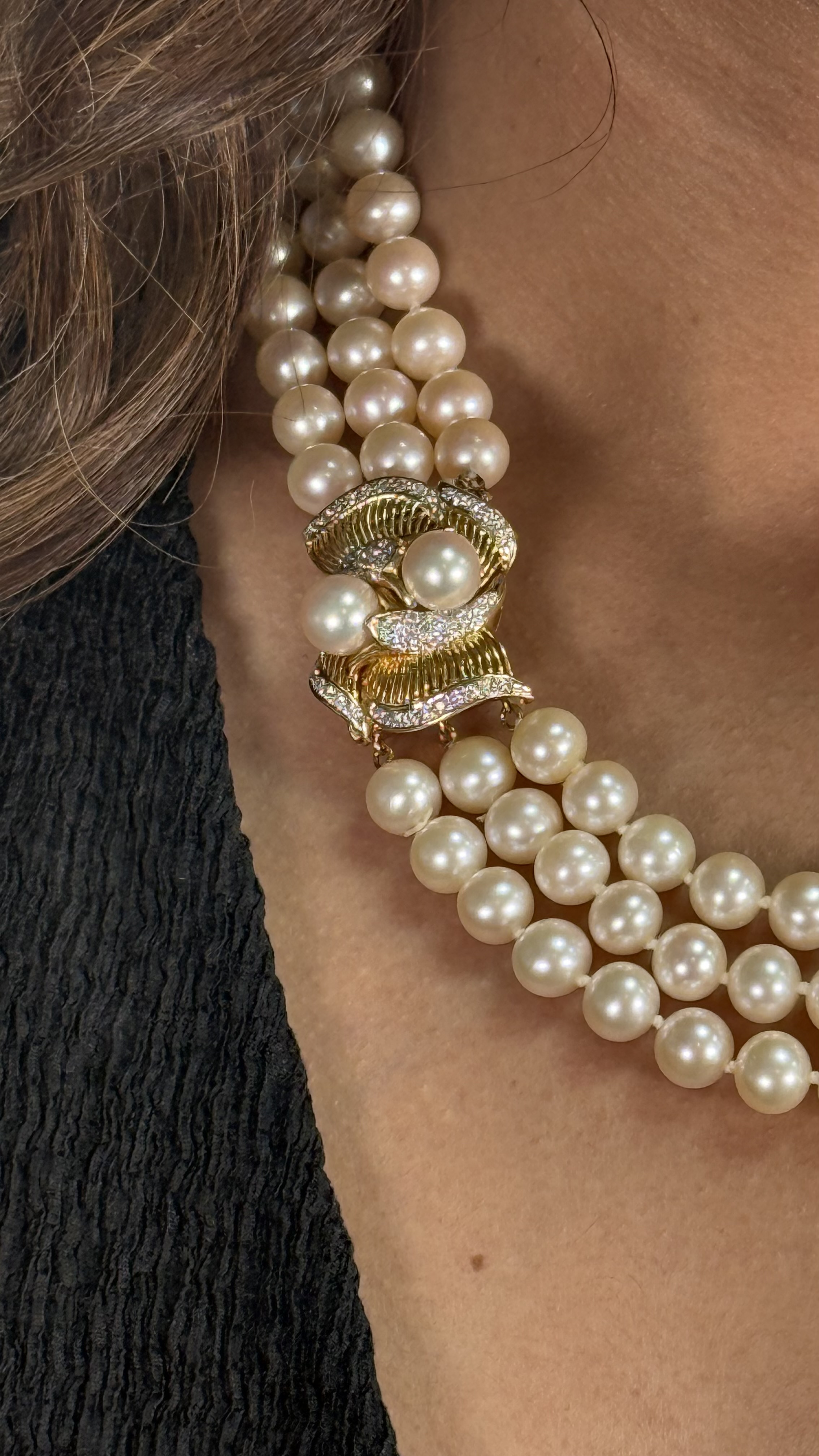 Collar de perlas oro 18kt diamantes 