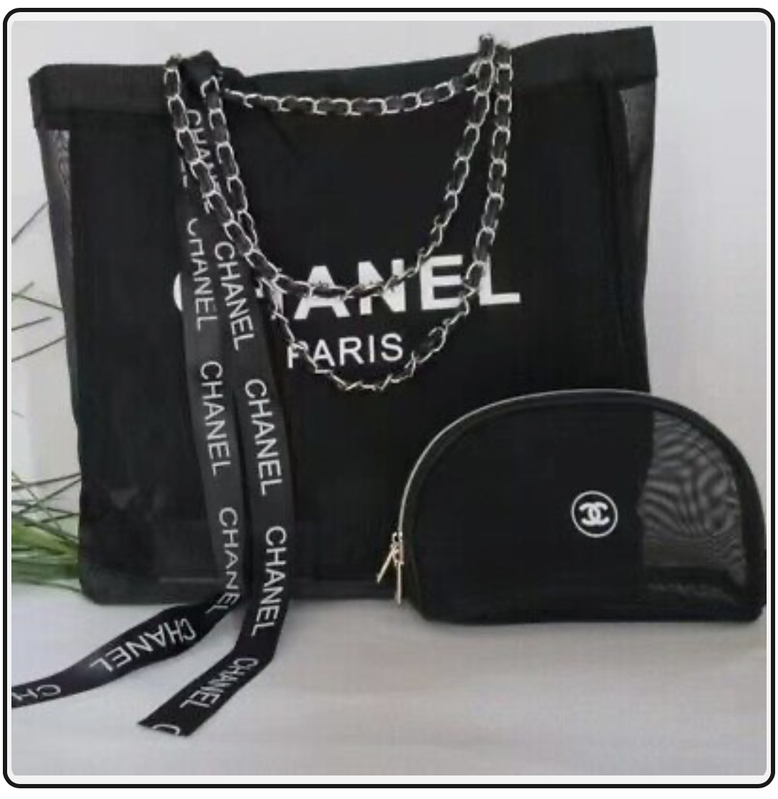 Authentic Chanel Designer Beach Tote and Pouch Set