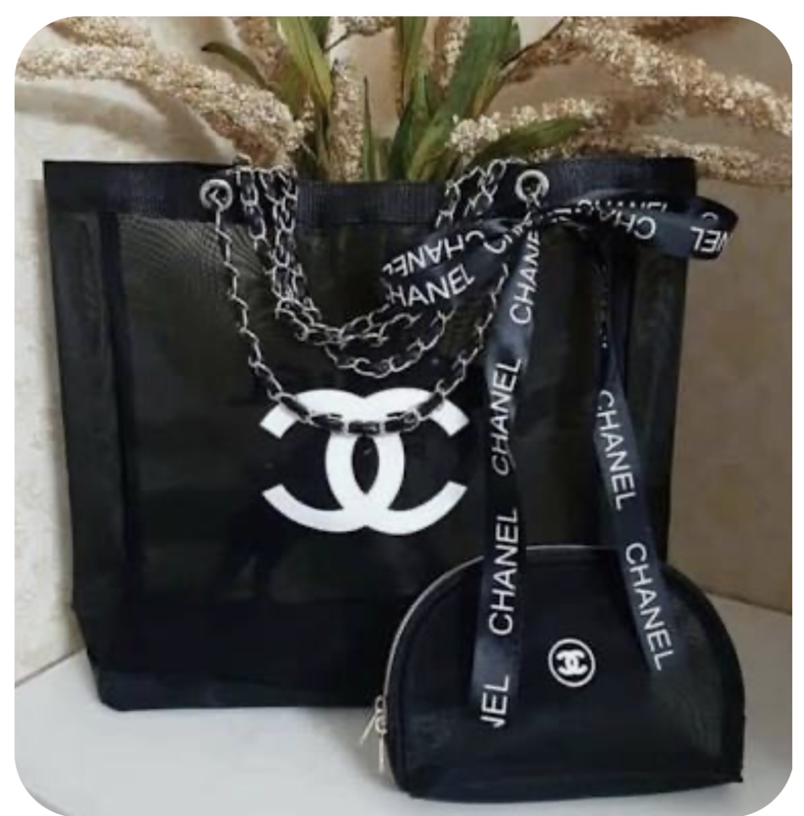 Authentic Chanel Designer Beach Tote and Pouch Set
