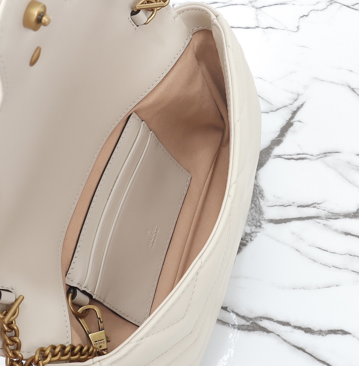 GG Inspired Elegant White Leather Handbag