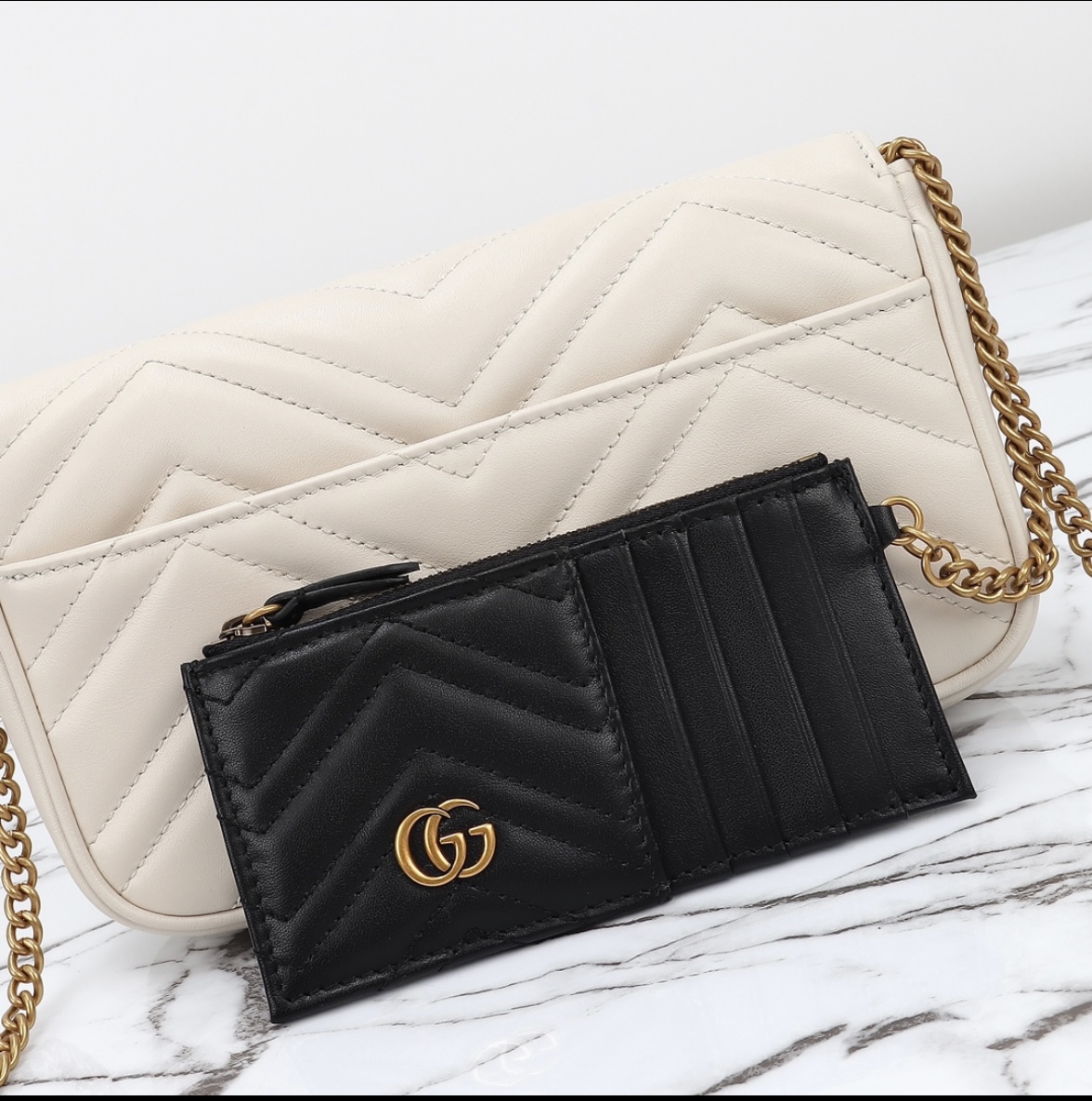GG Inspired Elegant White Leather Handbag