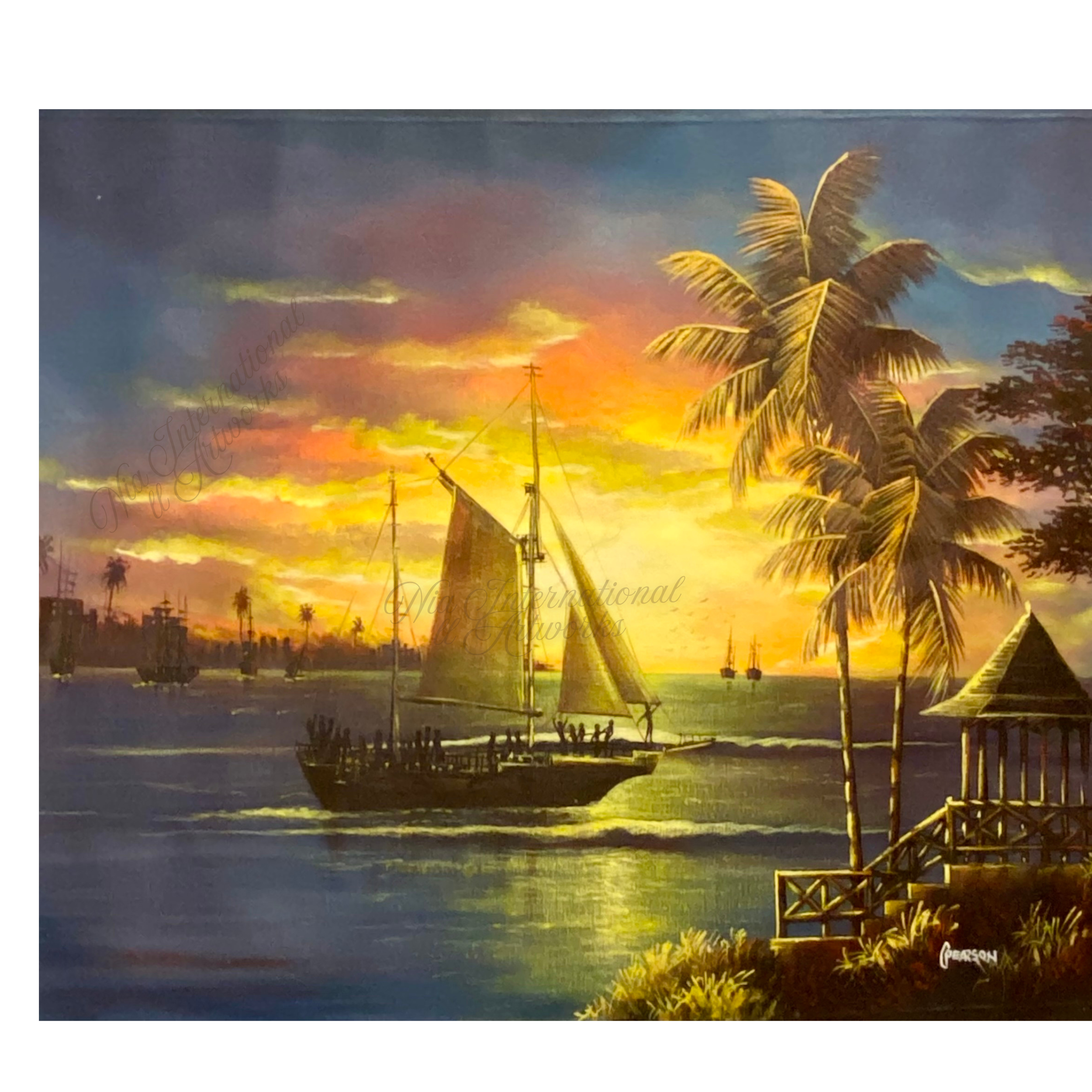 Sunset Sailboat Oil Painting