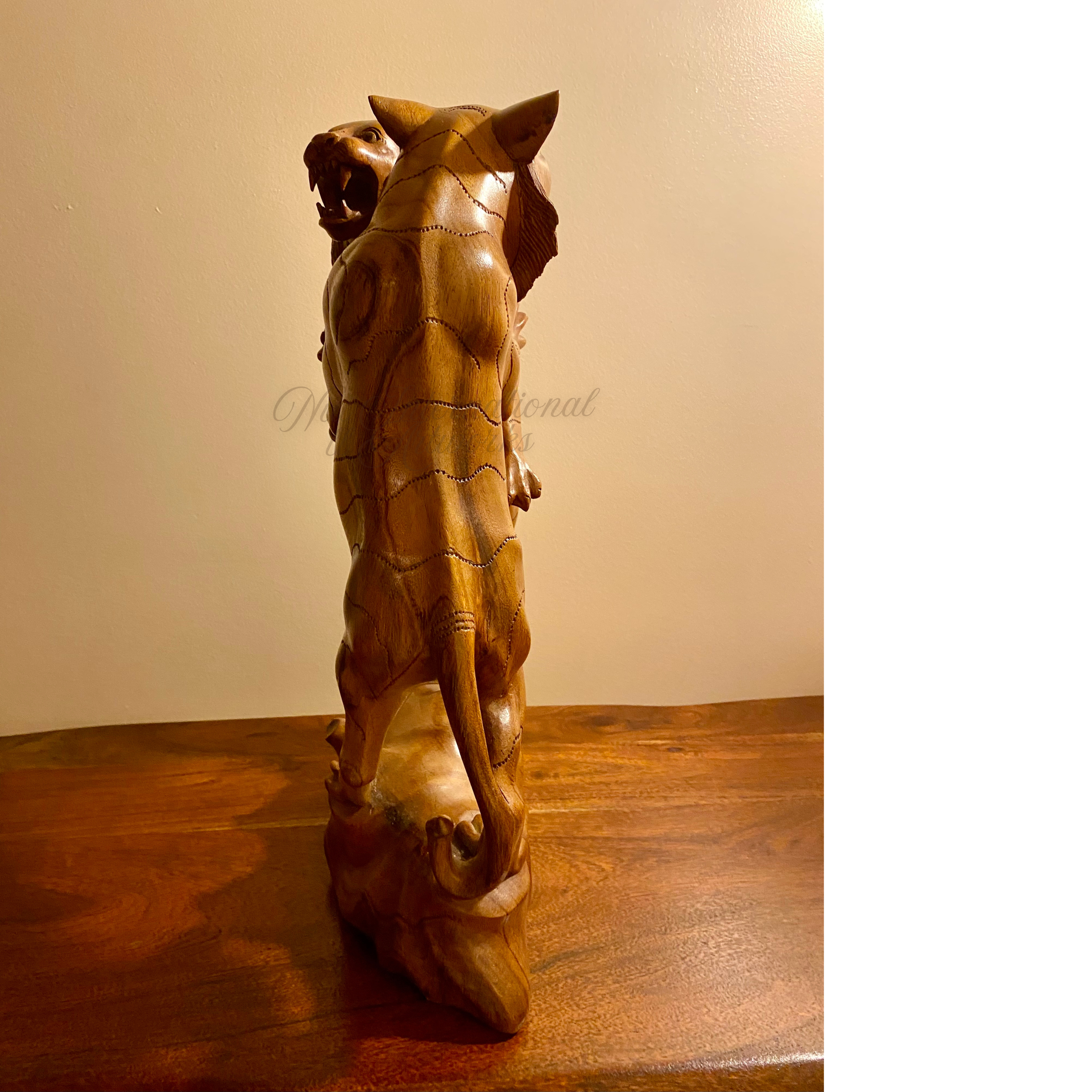 Hand-Carved Wooden Lion Statue