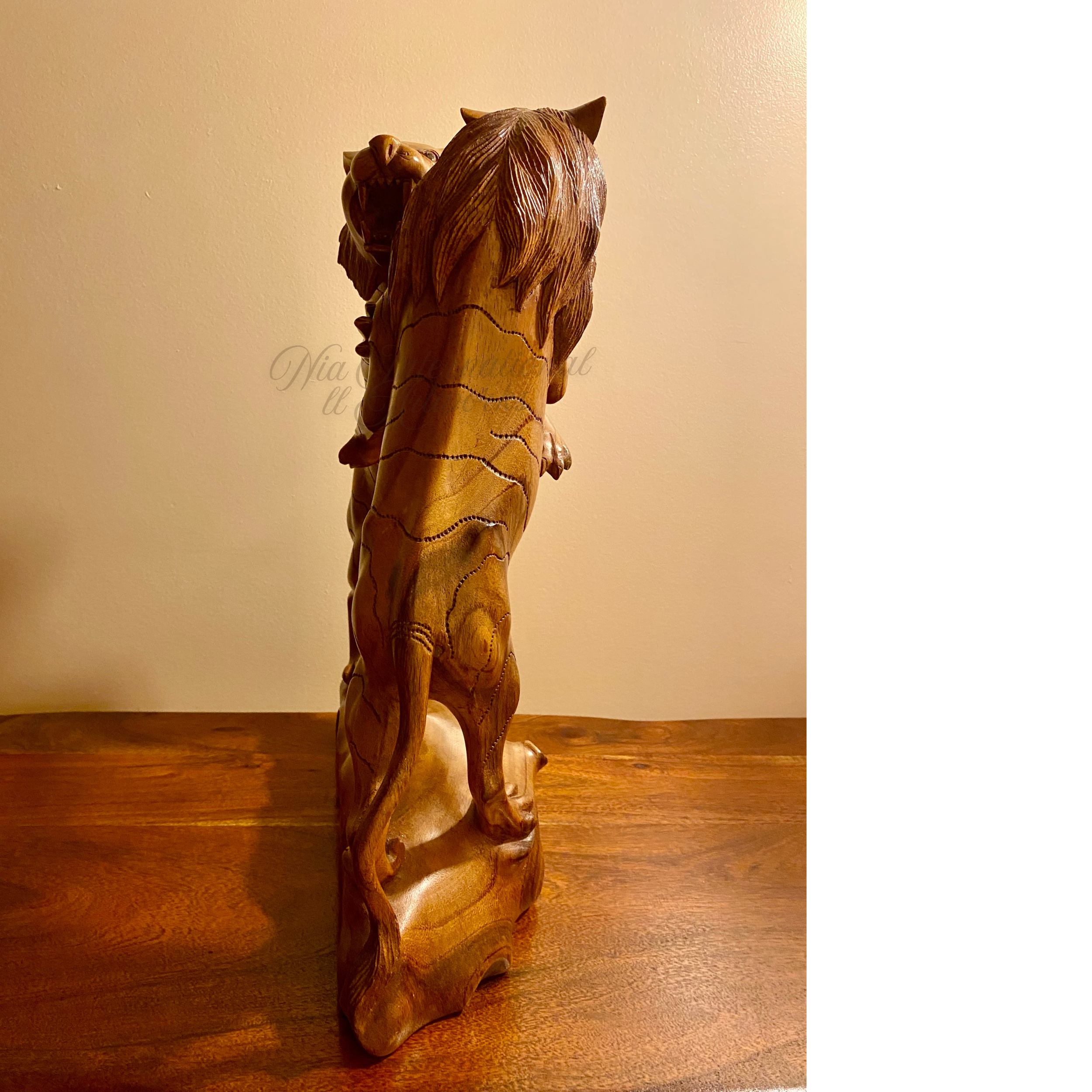 Hand-Carved Wooden Lion Statue