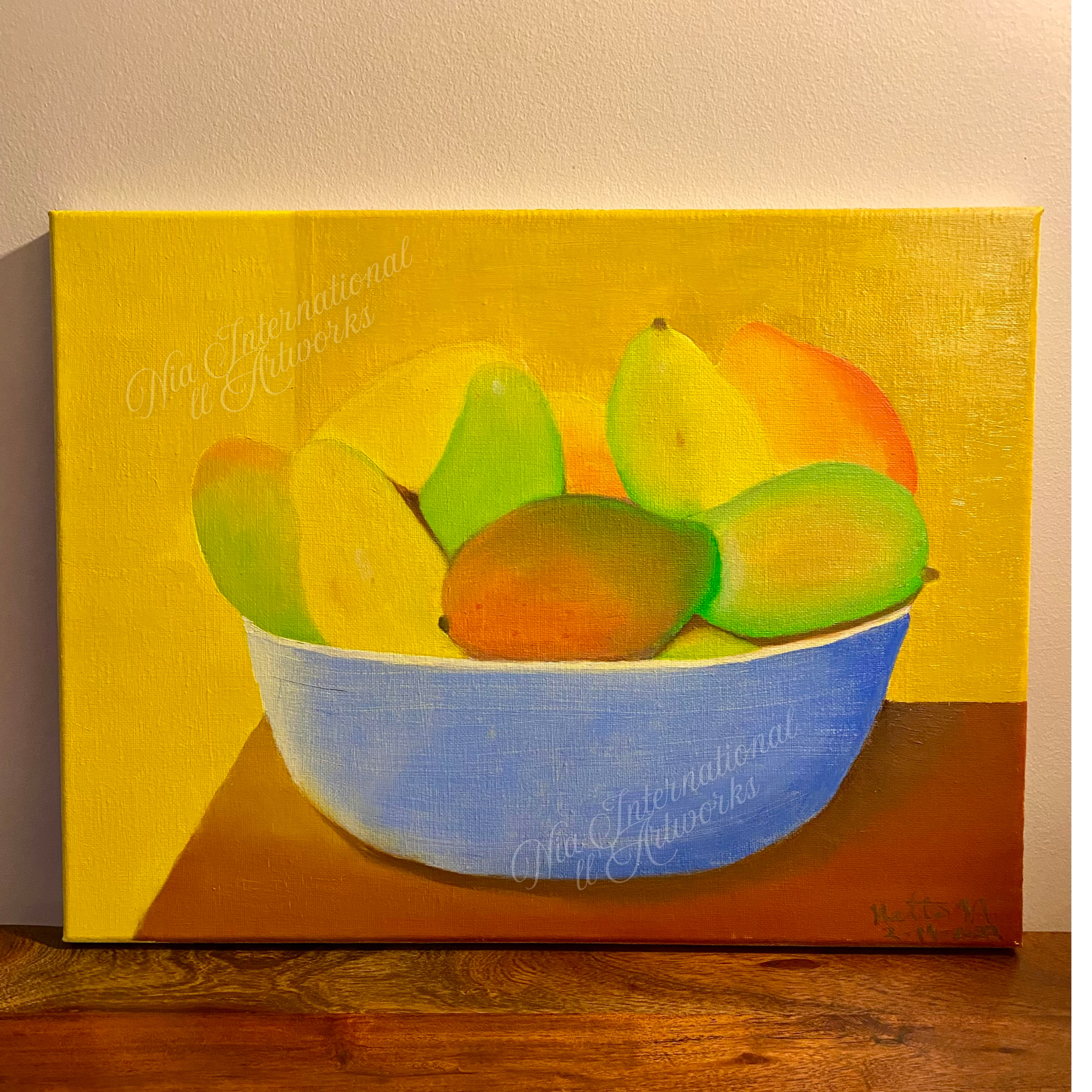 Bowl of mangoes oil painting