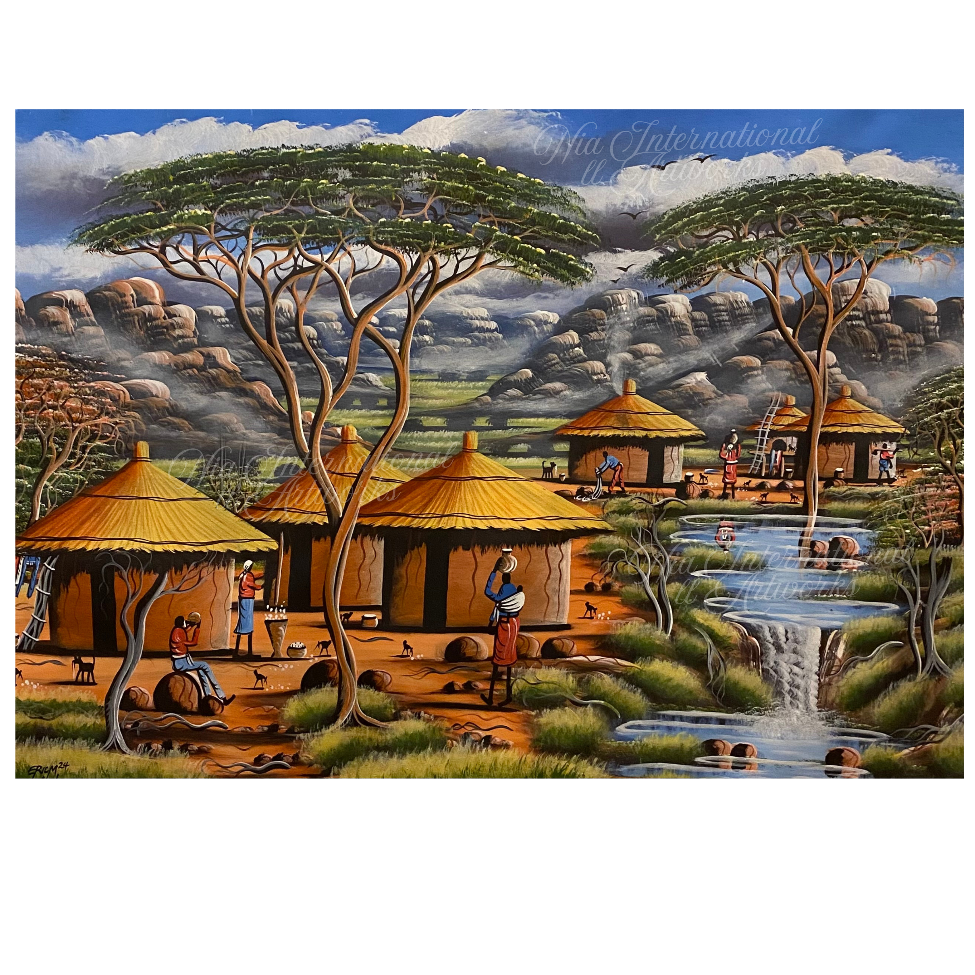African Village Landscape Painting