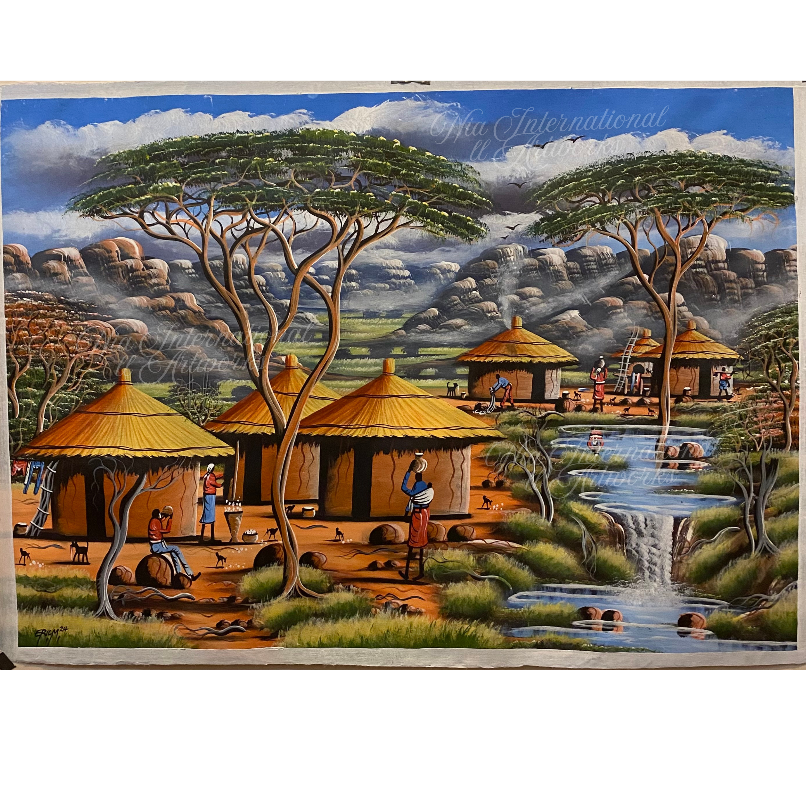 African Village Landscape Painting