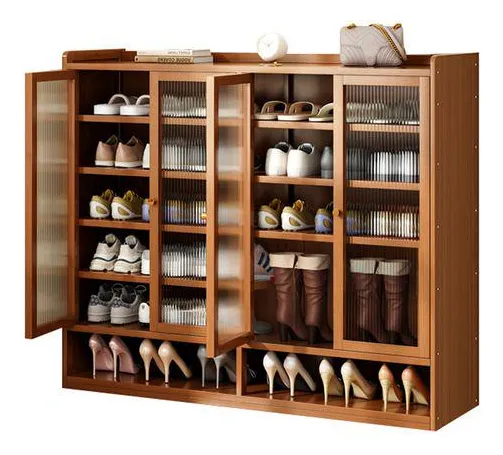 Zapatero Madera 4 Puertas, Organizador 7 Niveles,120x33x99cm Color Marrón