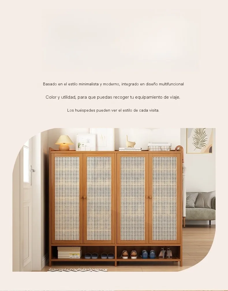 Zapatero Madera 4 Puertas, Organizador 7 Niveles,120x33x99cm Color Marrón