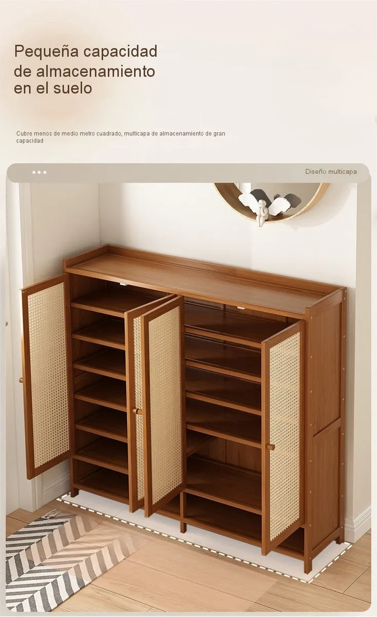 Zapatero Madera 4 Puertas, Organizador 7 Niveles,120x33x99cm Color Marrón