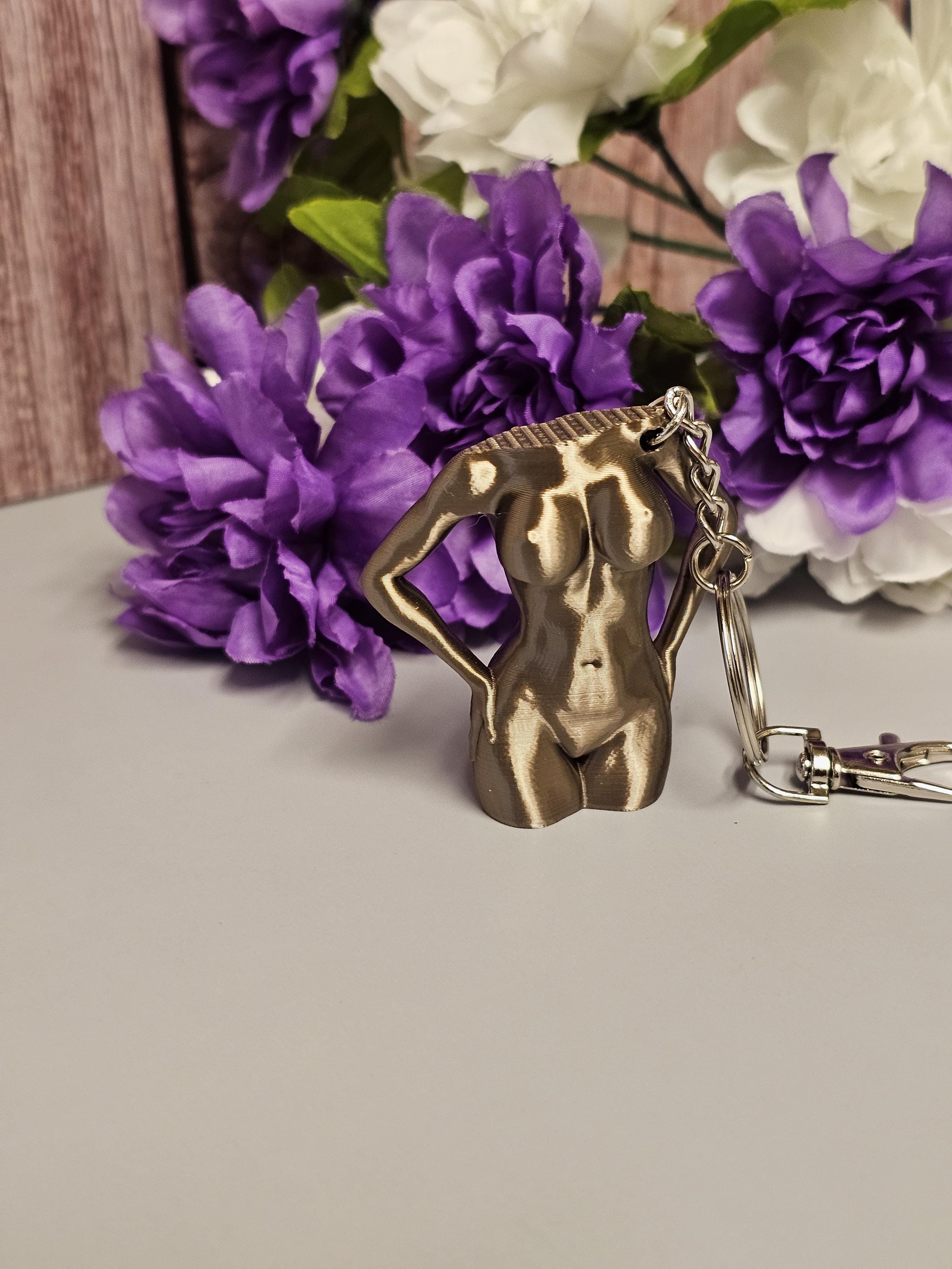 3D Printed Torso Bag Charm: Antique Gold Curvy Body Keychain