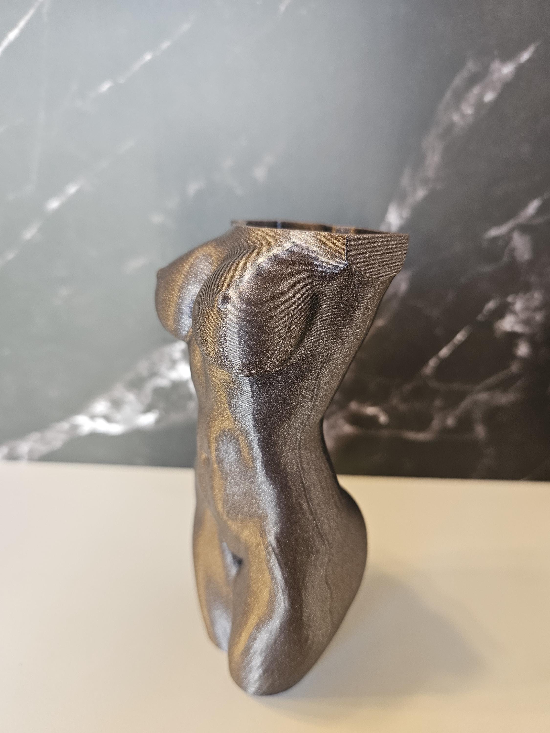 3D Printed Female Torso Vase: Diamond Silver Sculpture, Modern Home Decor