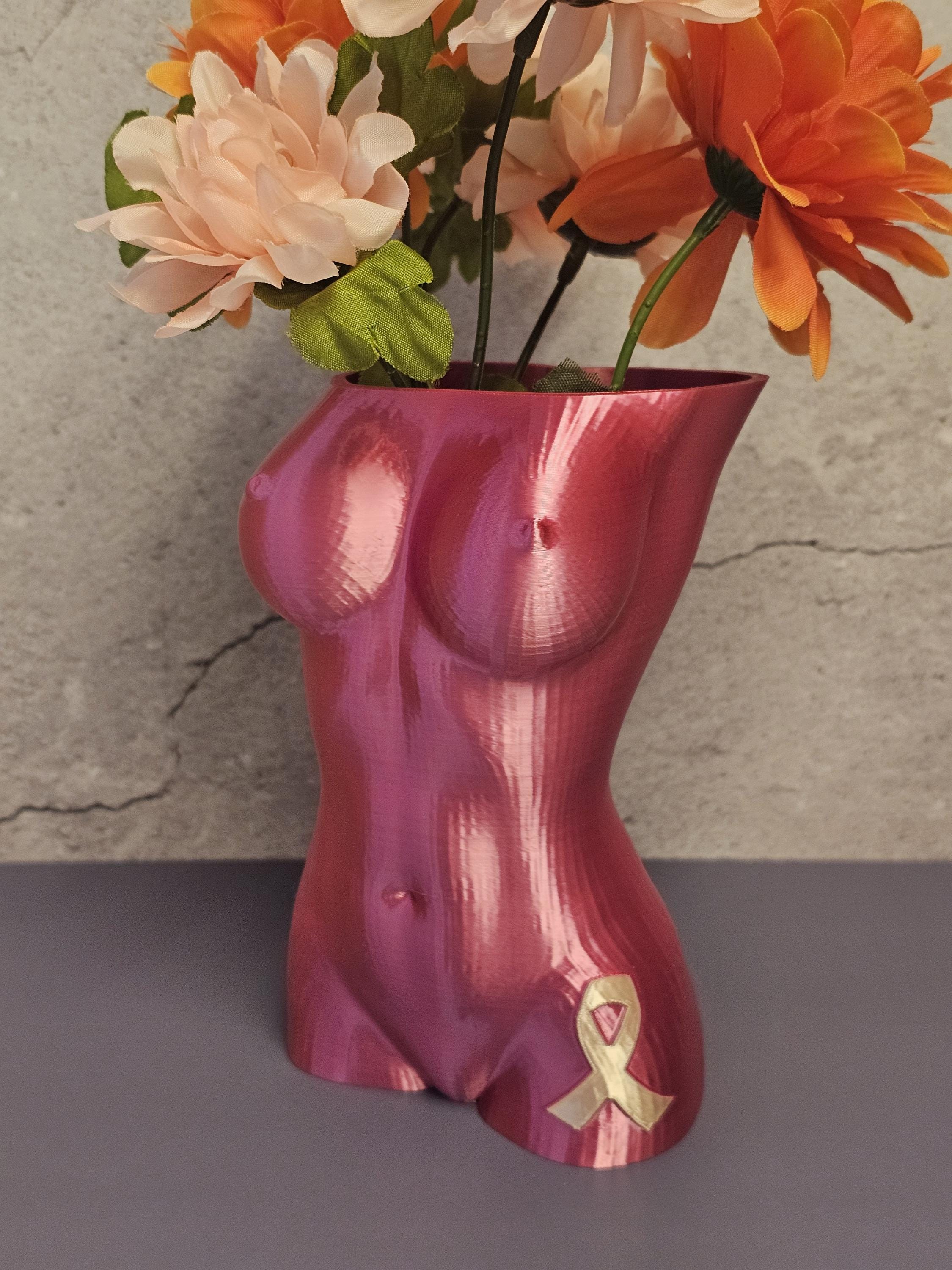 Survivor Pink Luna Vase: 3D Printed Female Form, Breast Cancer Awareness