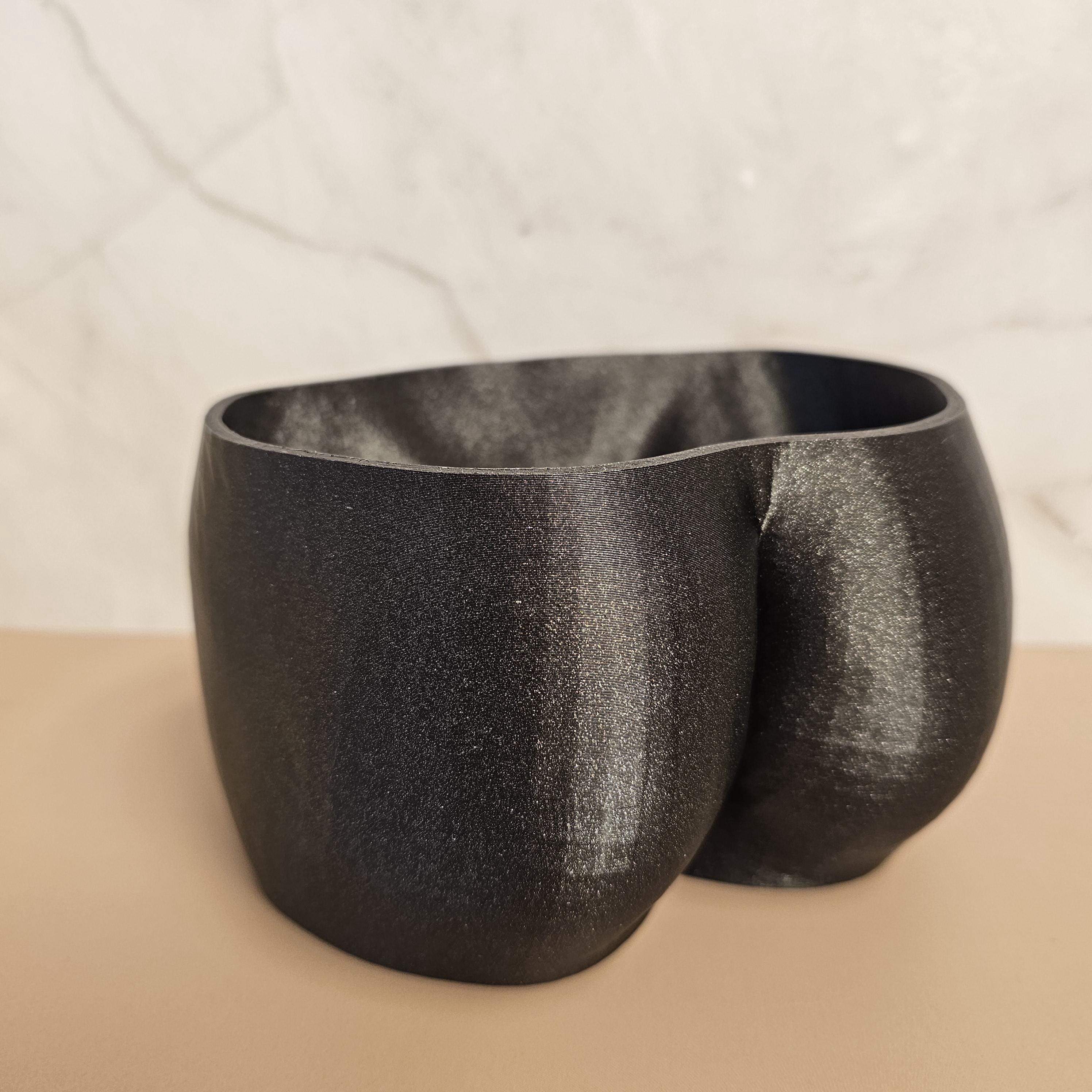3D Printed Diamond Black Butt Planter - Modern Feminine Booty Sculpture Vase for Small Plants