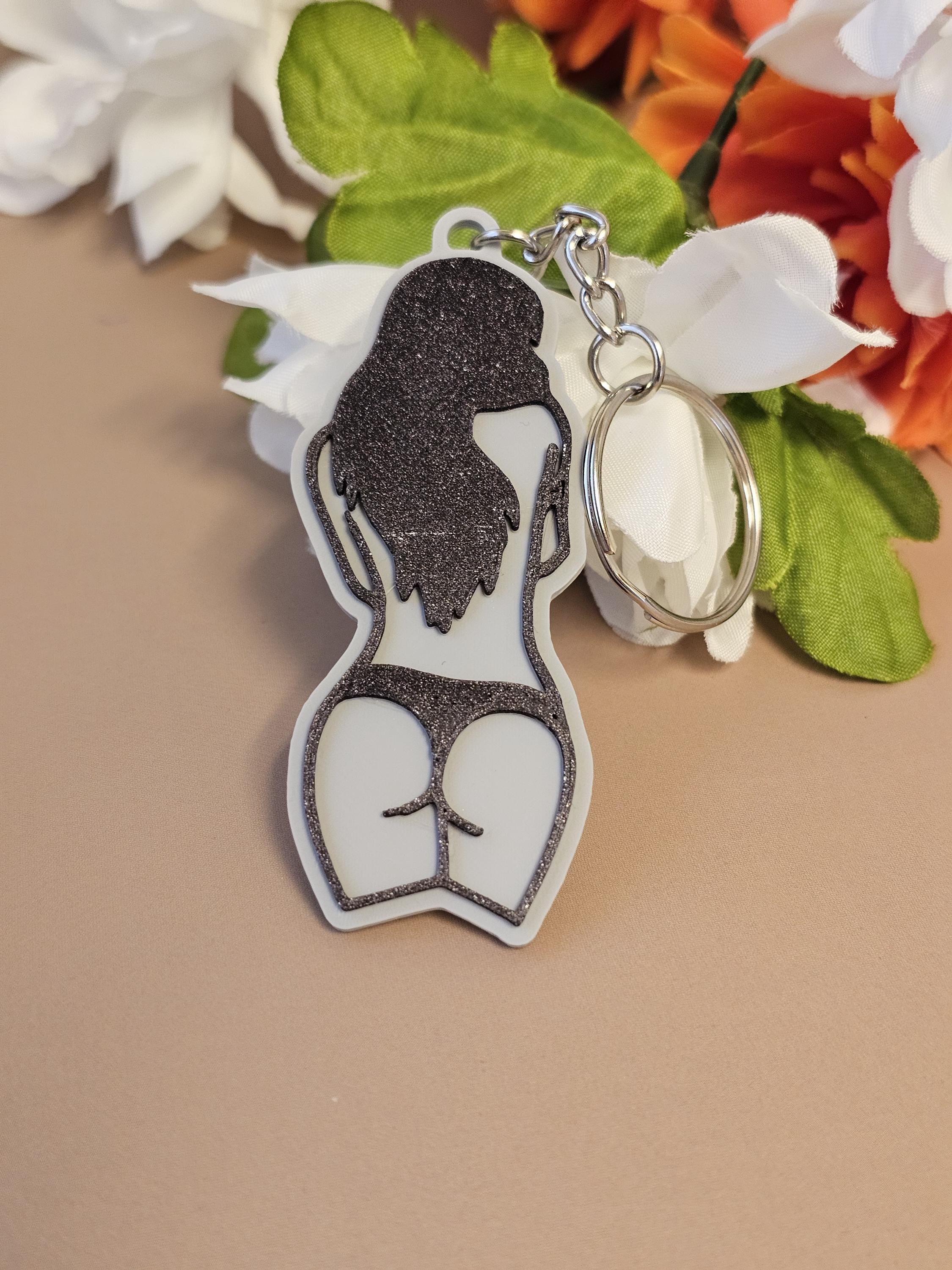 Curvy Silhouette Keychain: Shimmering Black Hair, Body Positive Gift
