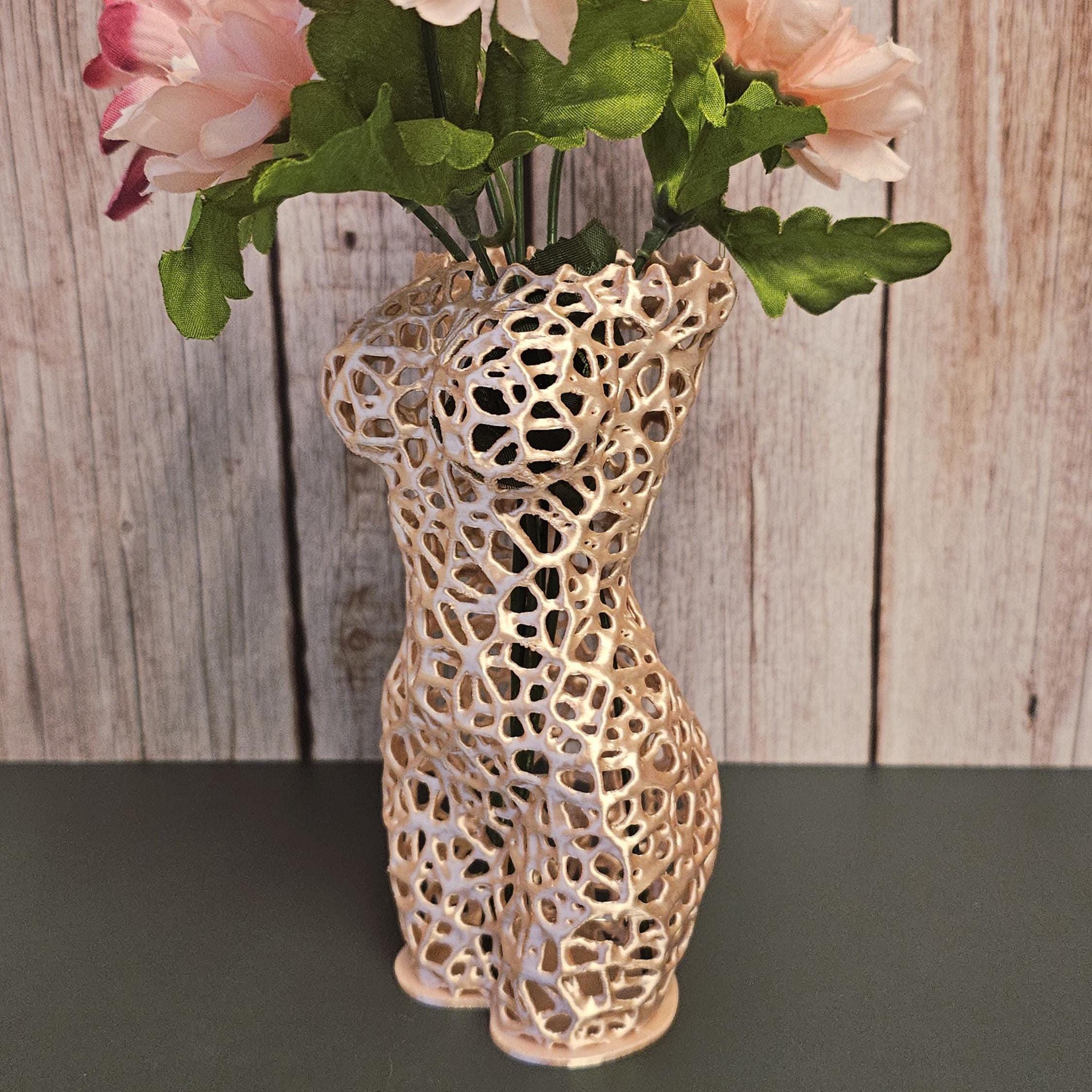 Voronoi Torso Vase: Silk Rose Gold 3D Printed Sculpture